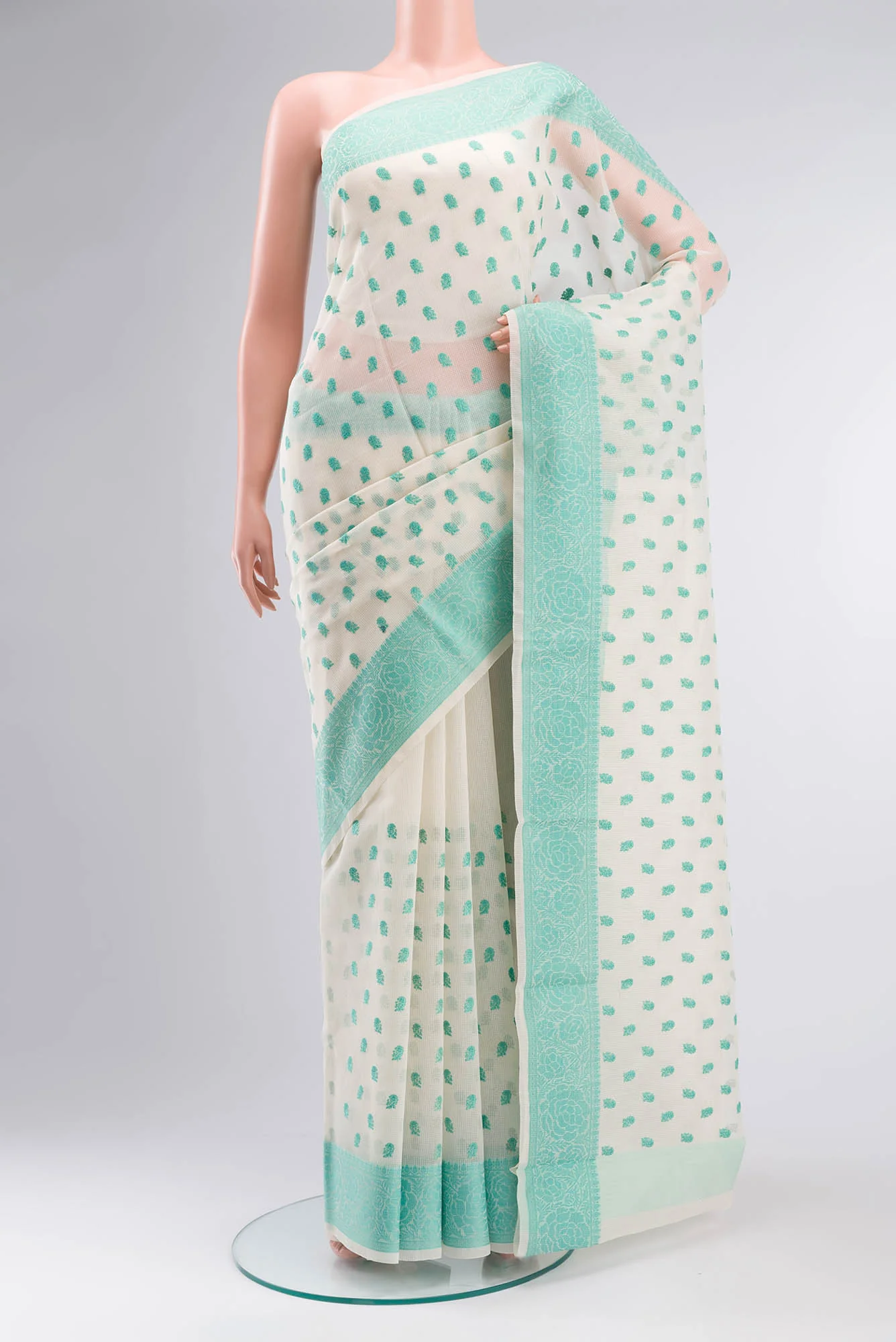 Cream Blended Kota Cotton Saree