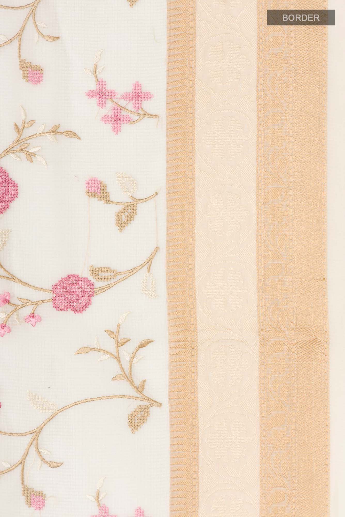 Cream Blended Kota Cotton Saree - Image 3