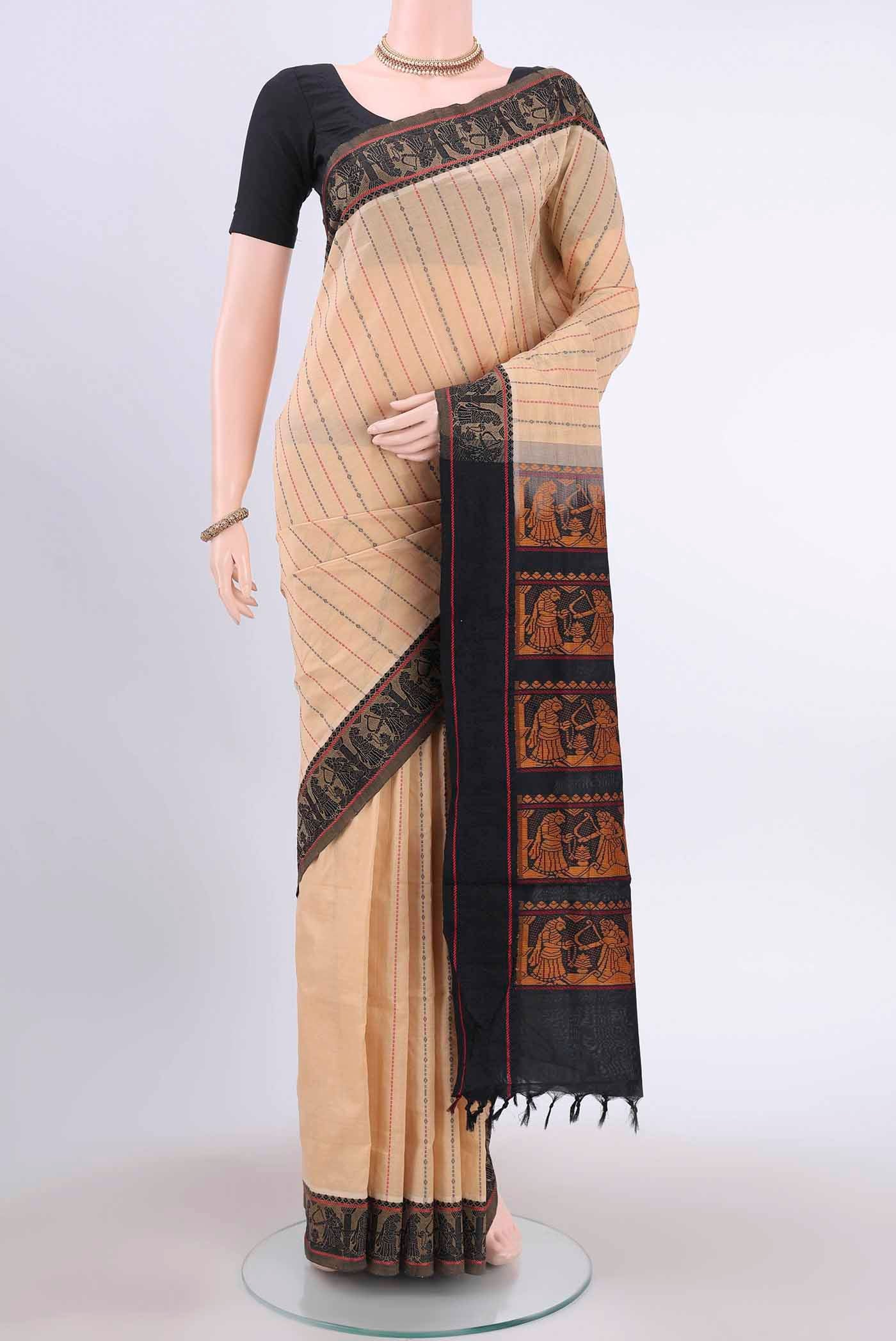 Cream Blended Poly Cotton Saree