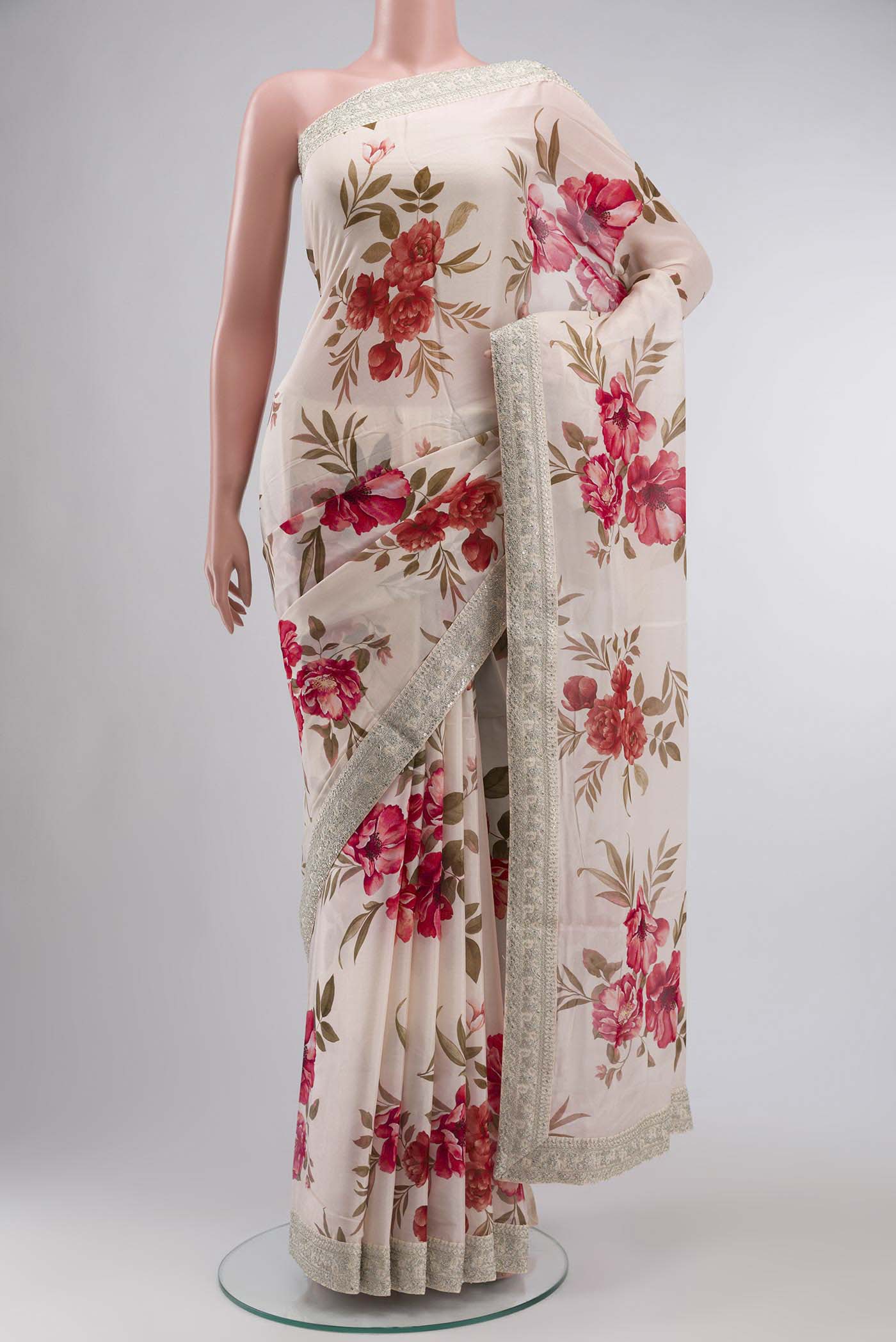 Cream Crepe Saree