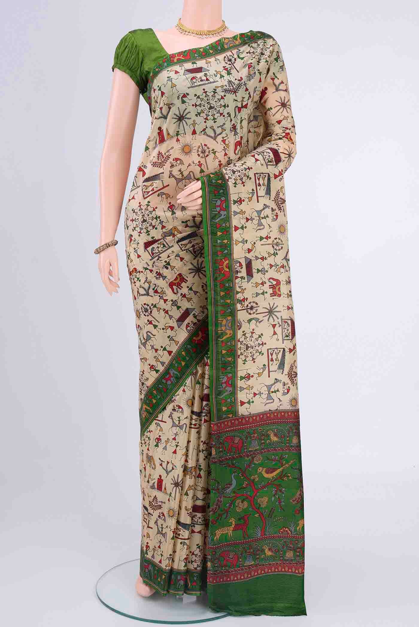 Cream Dual Tone Printed Silk Saree