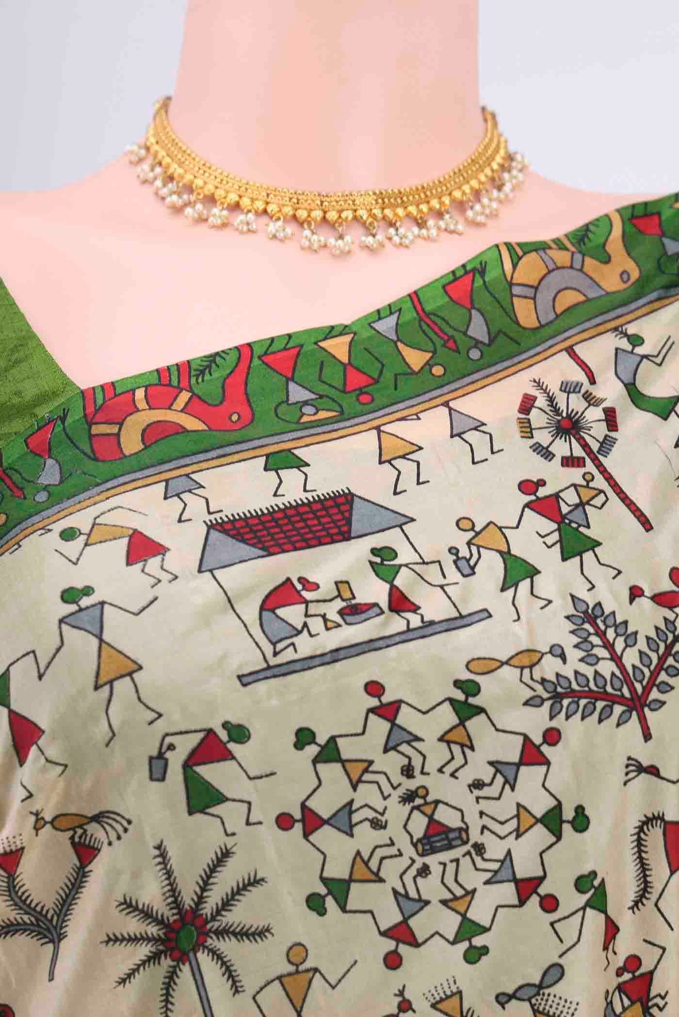 Cream Dual Tone Printed Silk Saree - Image 2