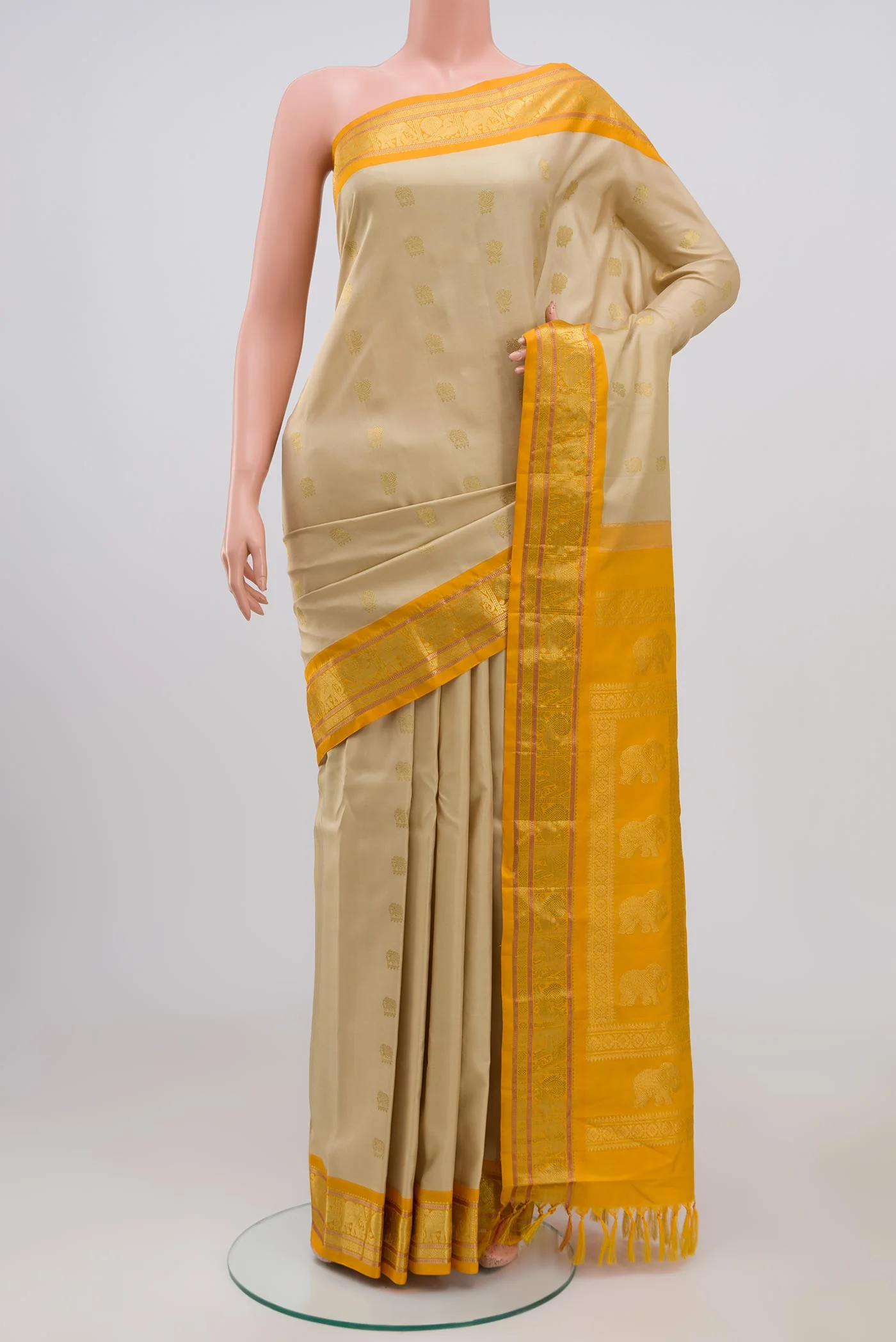 Beige Gadwal Silk Saree