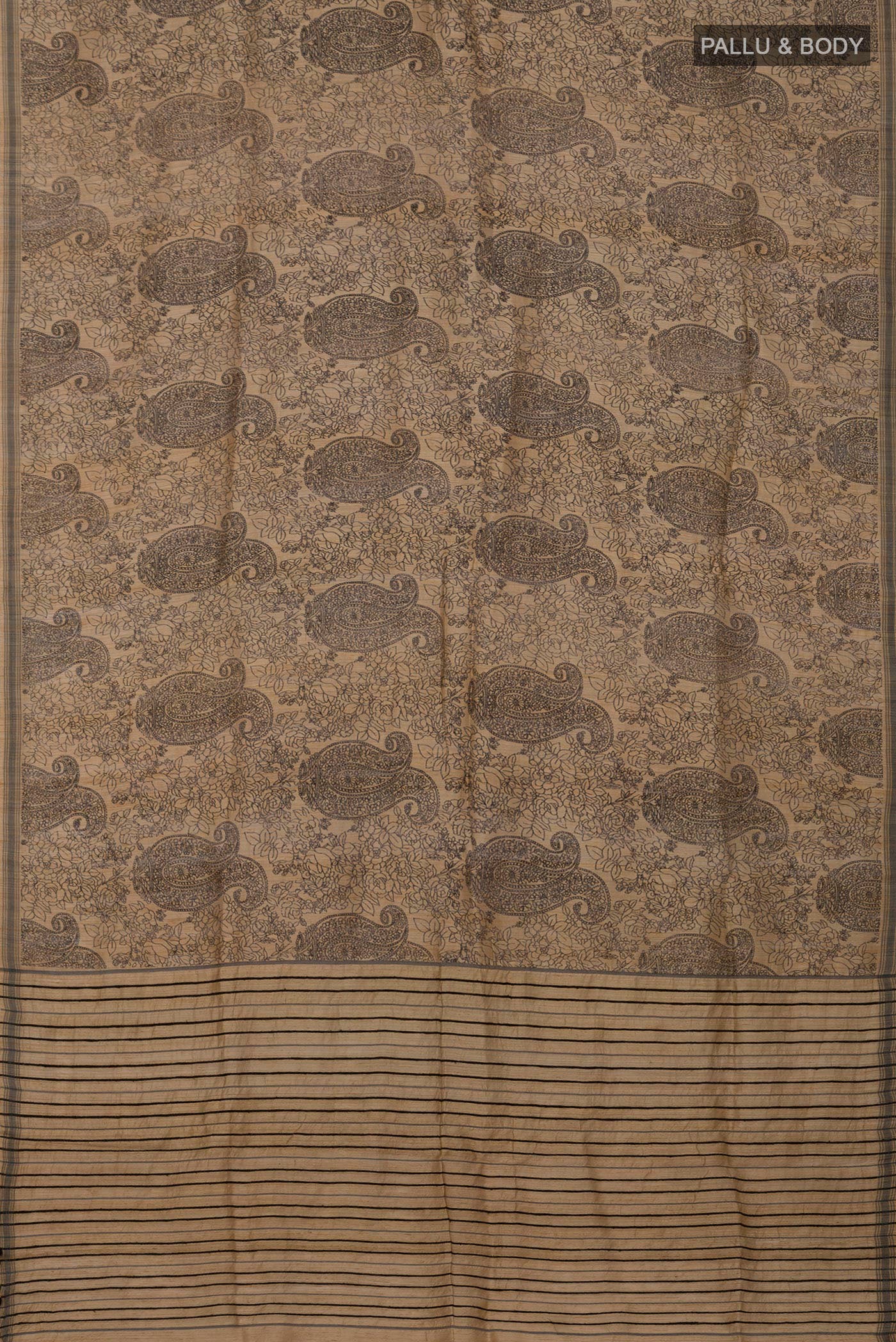 Beige Tussar Silk Saree - Image 5