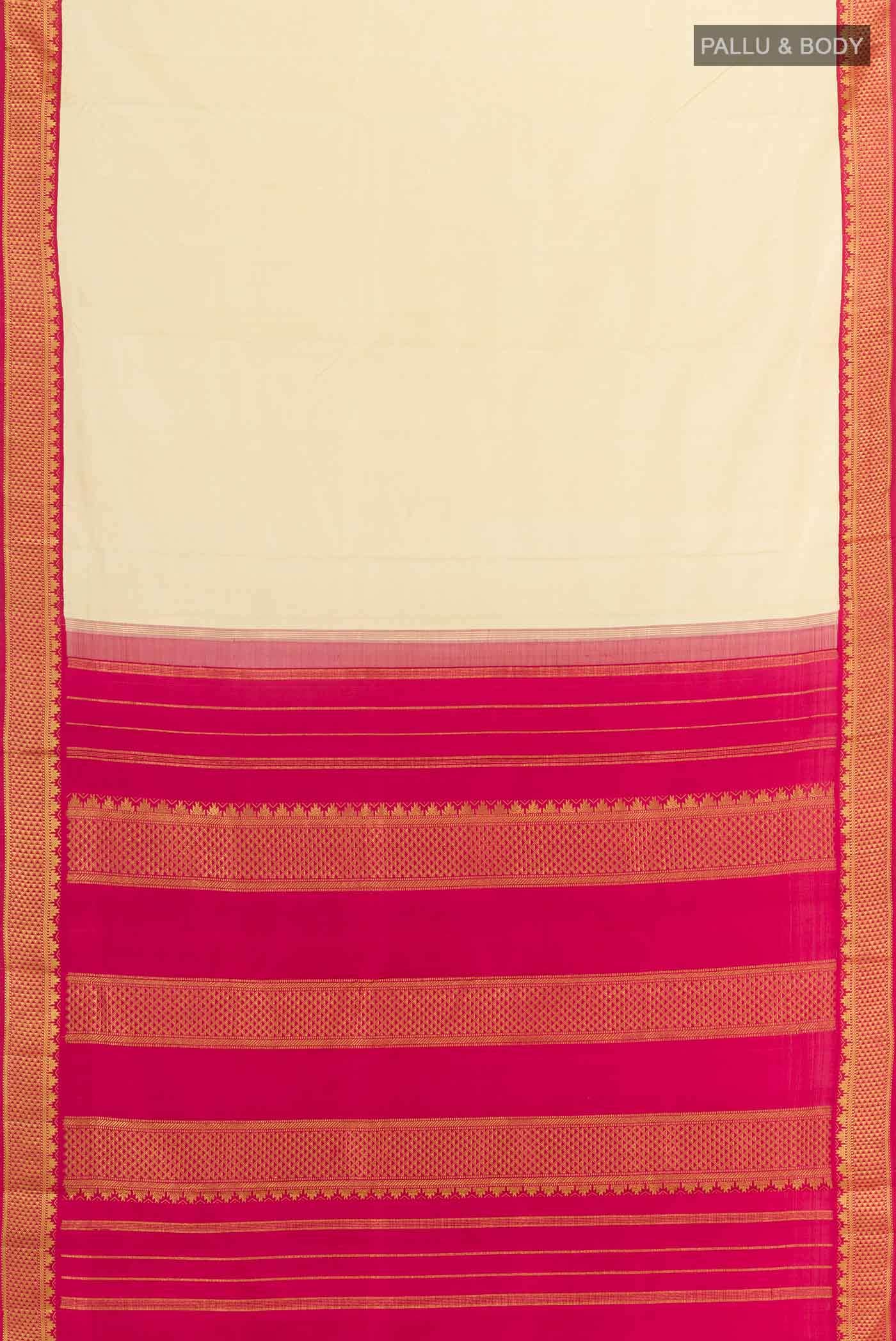 Cream Kanchipuram Silk Nine Yards Saree - Image 4
