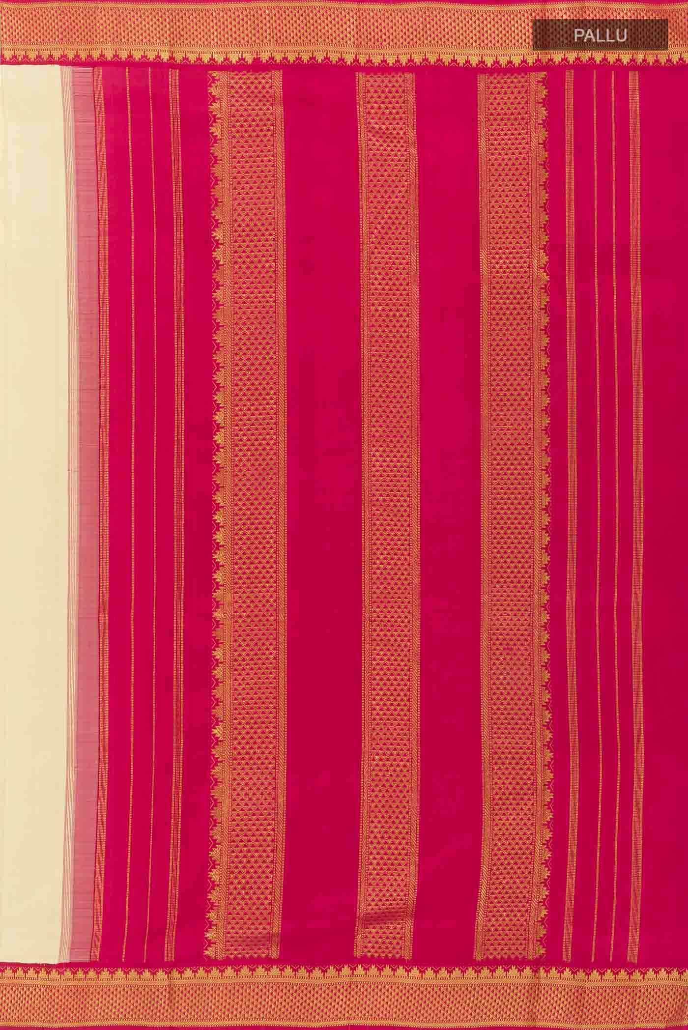 Cream Kanchipuram Silk Nine Yards Saree - Image 5