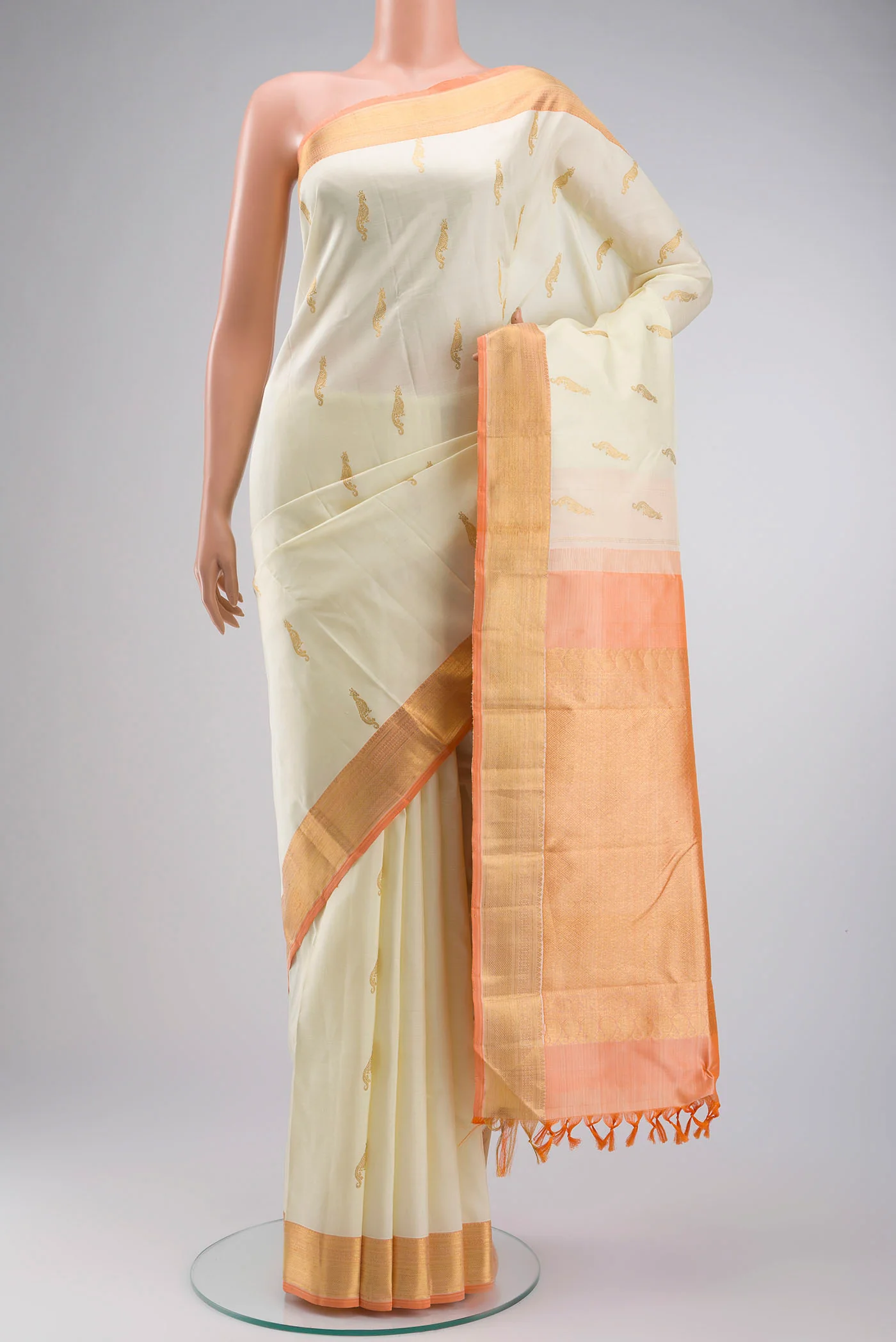Cream Kanjivaram Silk Saree