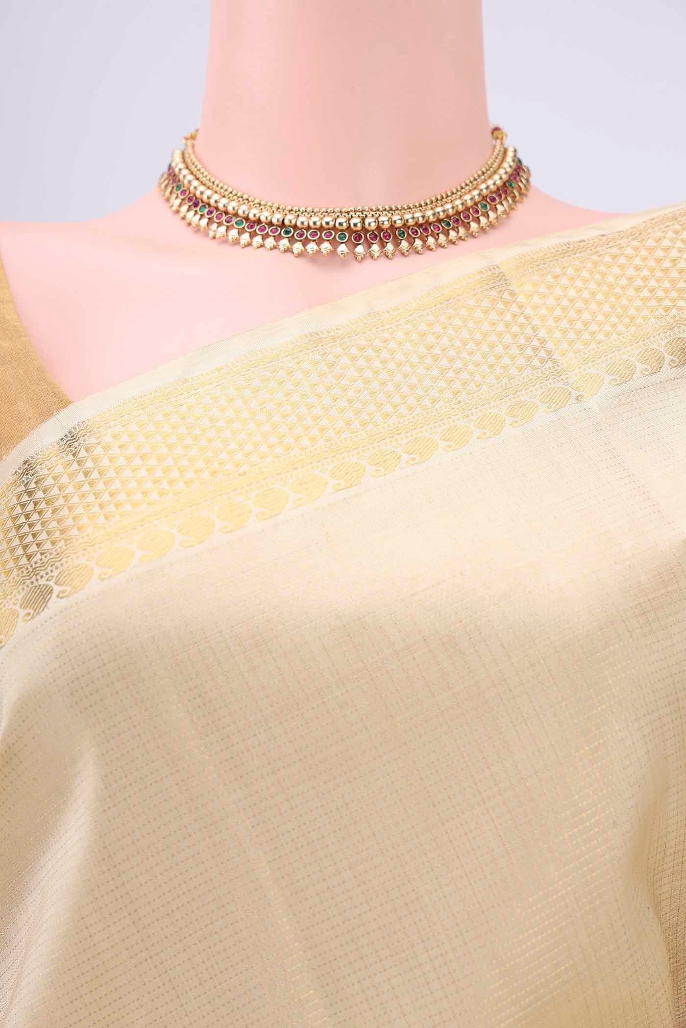 Cream Kanjivaram Silk Saree - Image 2