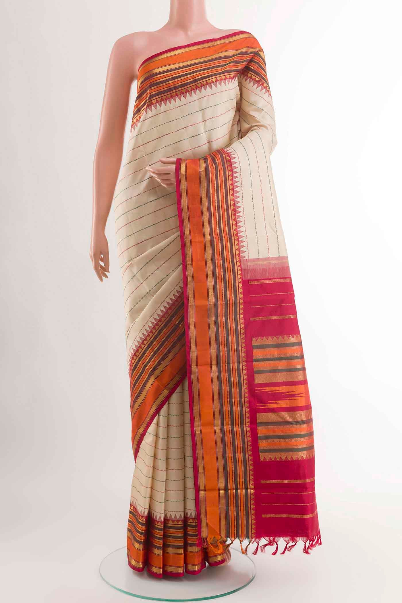 Cream Kanchipuram Silk Saree