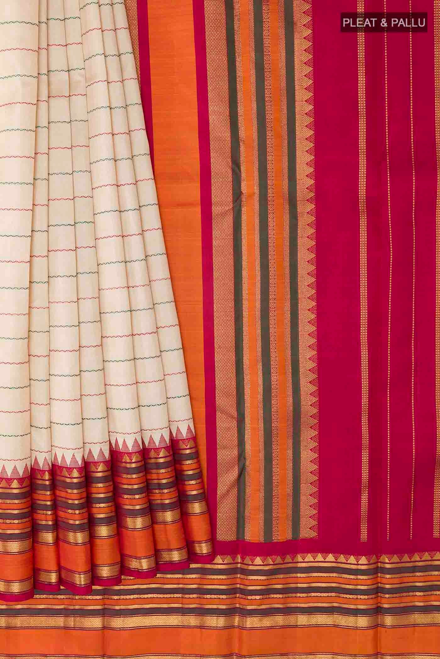Cream Kanchipuram Silk Saree - Image 4