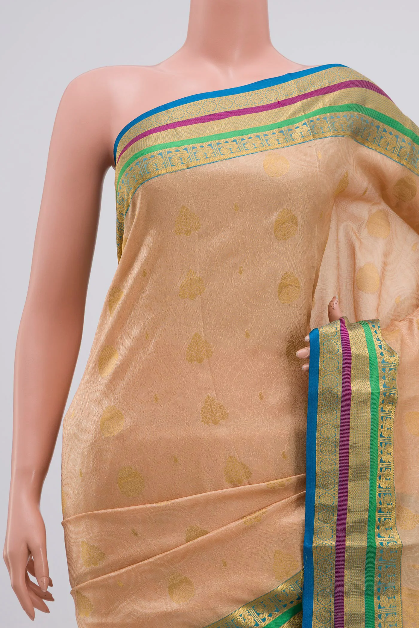 Beige Kanchipuram Silk Saree - Image 2