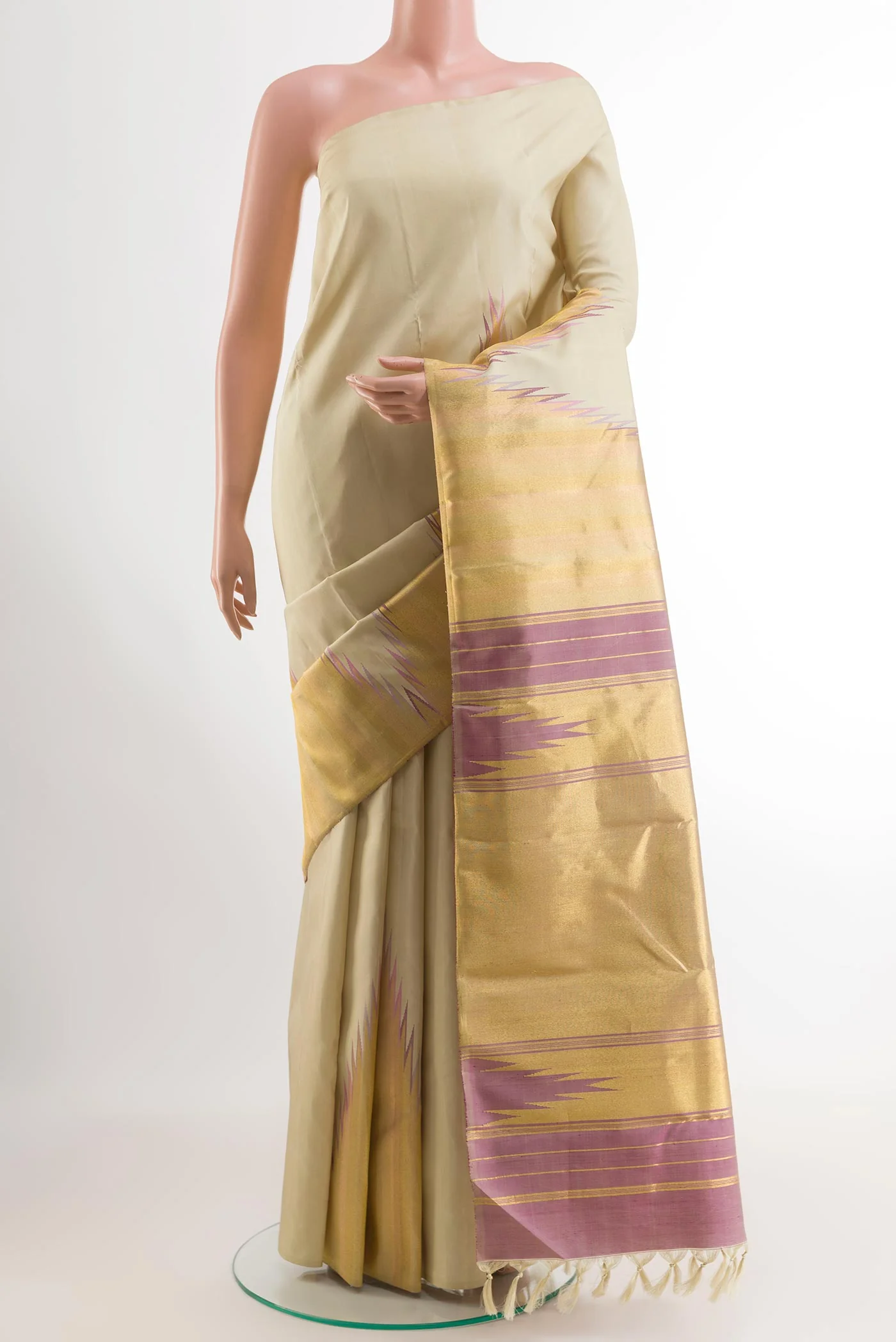 Pure Silk Pure Zari Cream Kanchipuram Saree