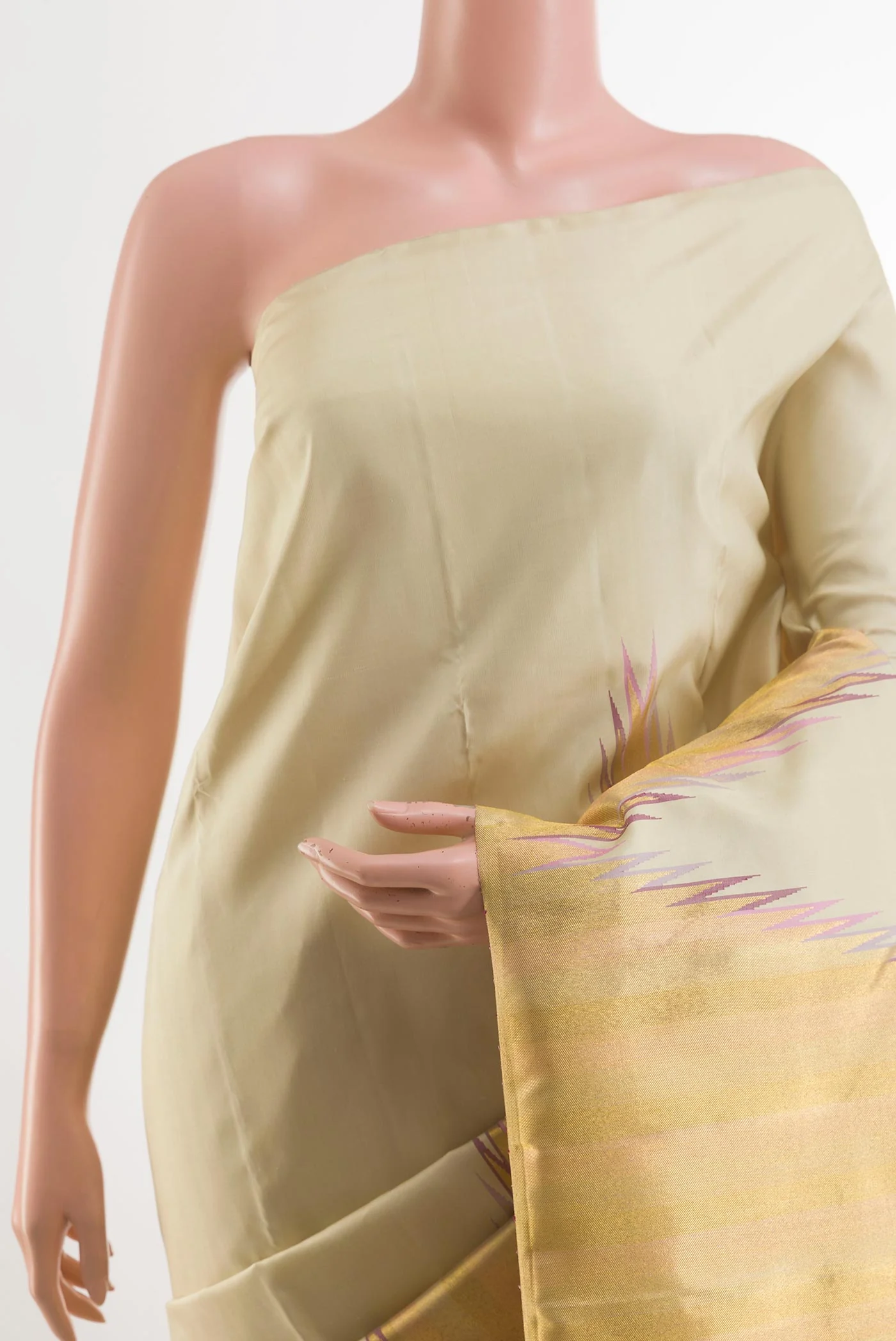 Pure Silk Pure Zari Cream Kanchipuram Saree - Image 2