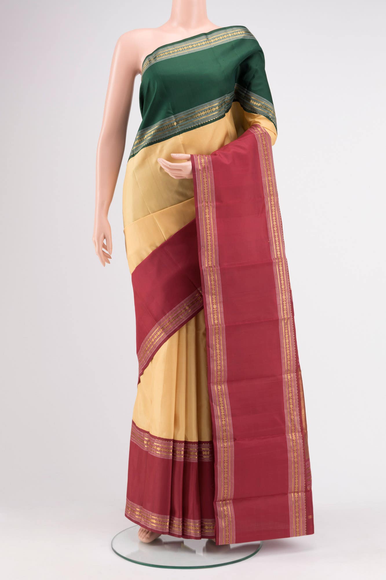 Pure Silk Pure Zari Sandal Kanchipuram Saree