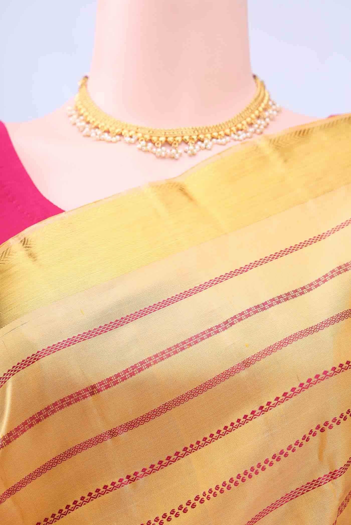 Pure Silk Pure Zari Cream Kanjivaram Saree - Image 3