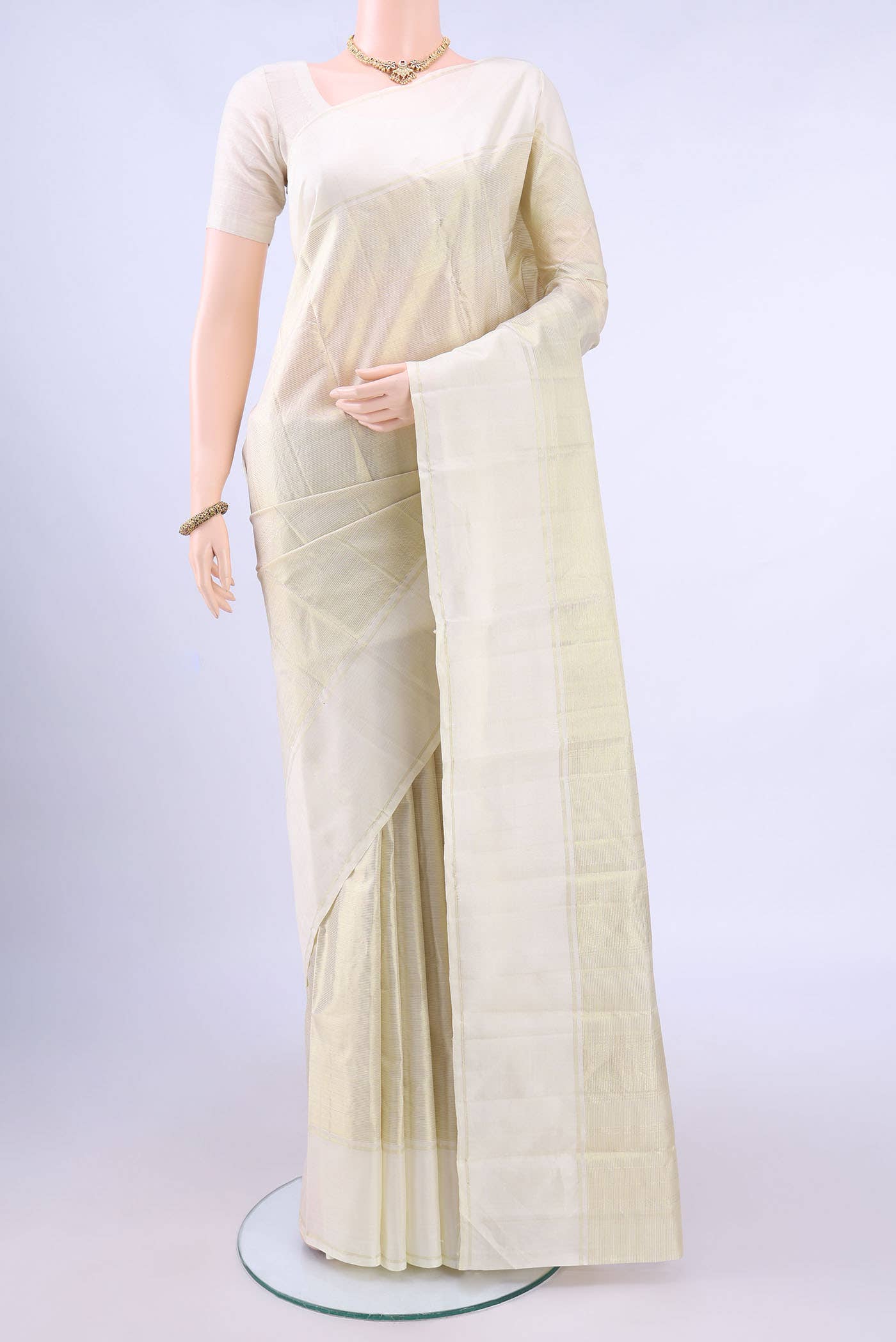 Pure Silk Pure Zari Cream Kanjivaram Saree