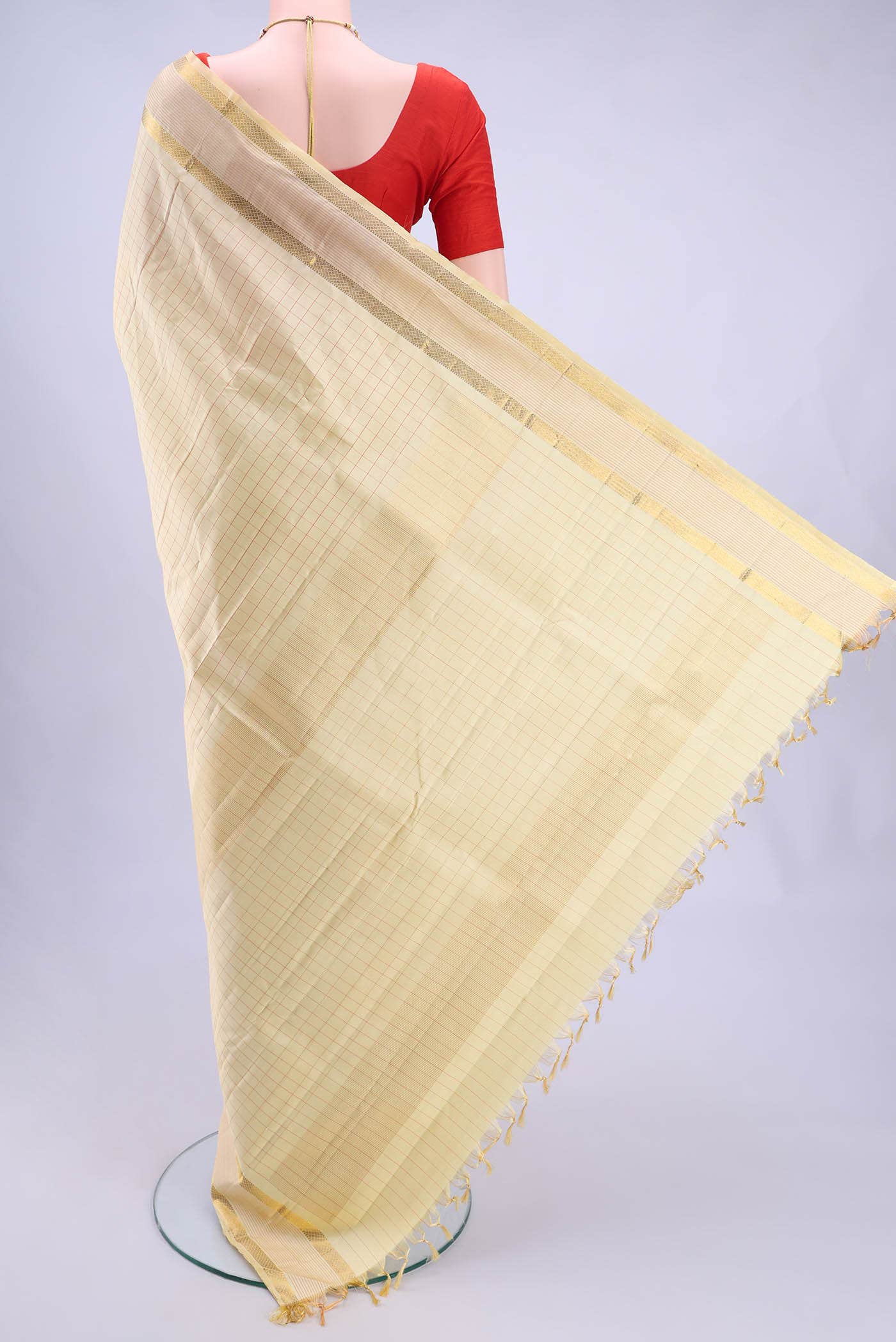 Cream Kanjivaram Silk Saree - Image 2