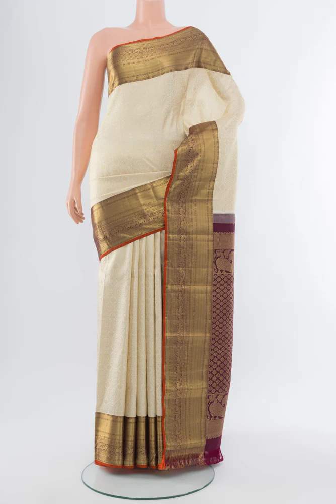 Cream Kanchipuram Silk Saree