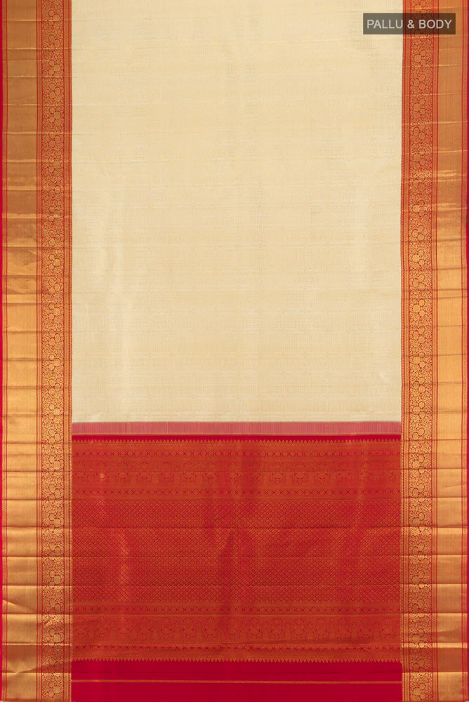 Cream Kanchipuram Silk Saree - Image 5