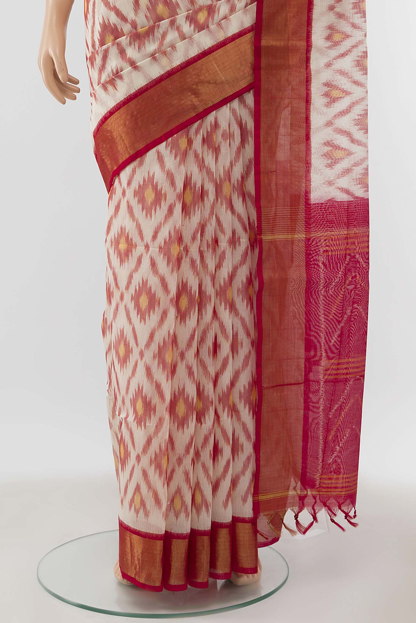 Cream Kora Cotton Saree - Image 3