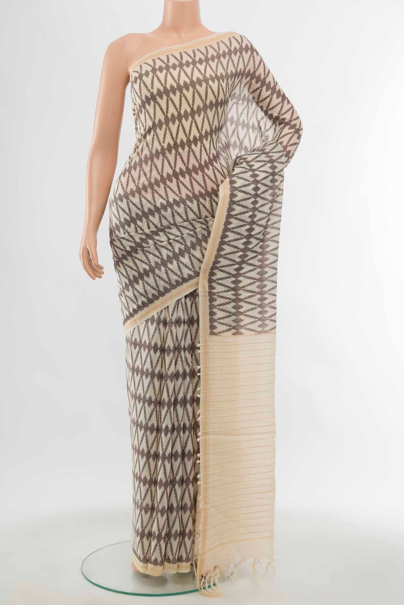 Cream Maheshwari Silk Cotton Saree
