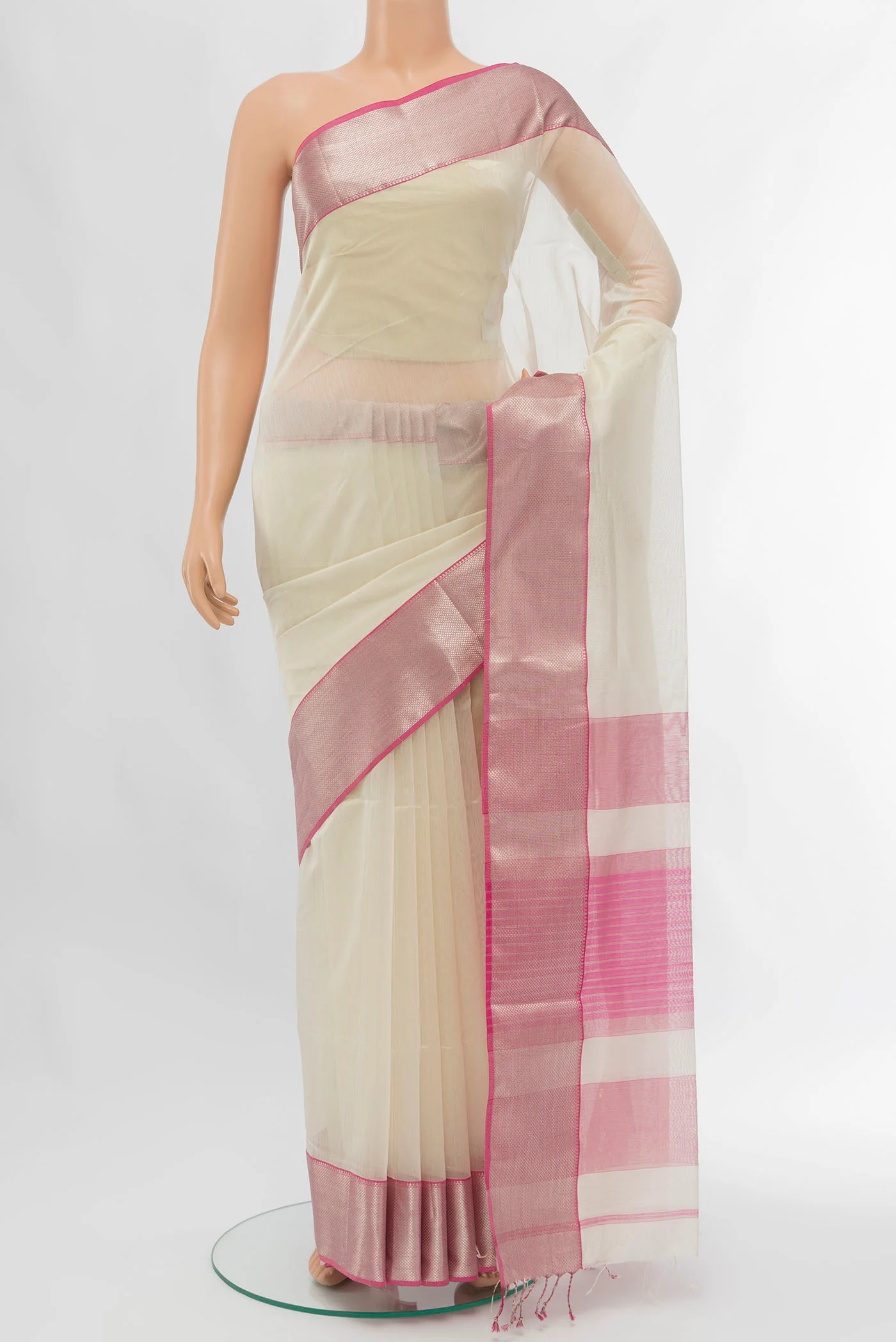 Cream Maheshwari Silk Cotton Saree