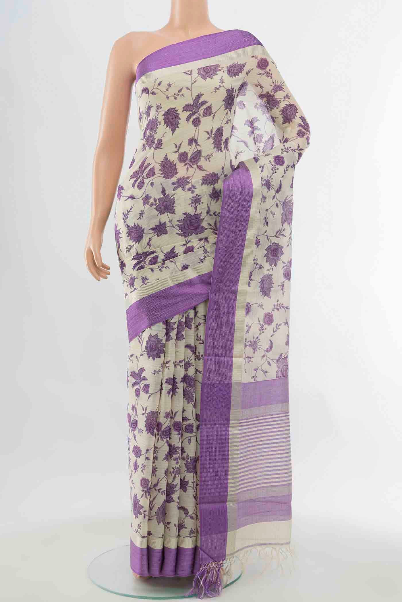 Cream Tussar Silk Saree