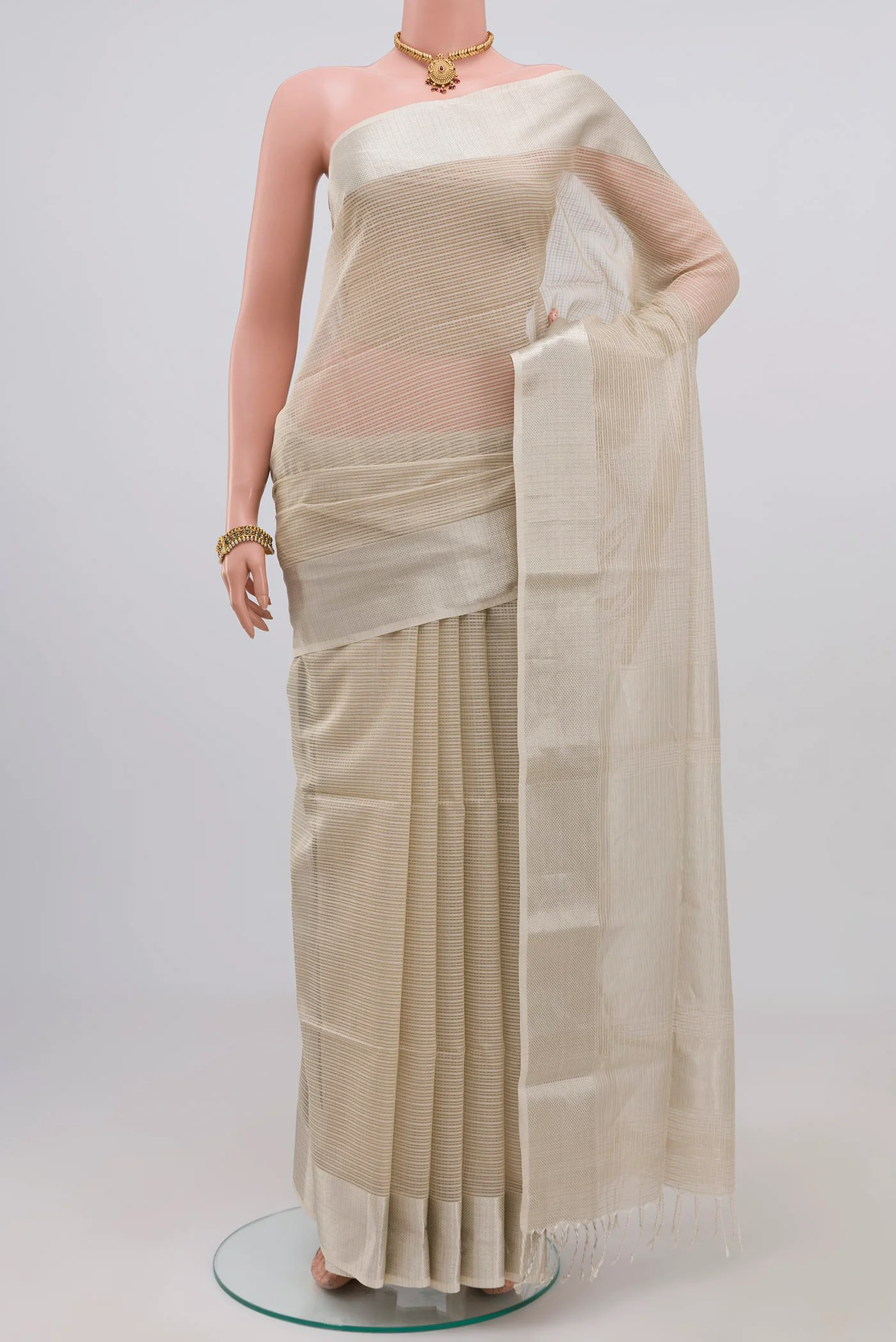 Cream Maheshwari Silk Cotton Saree