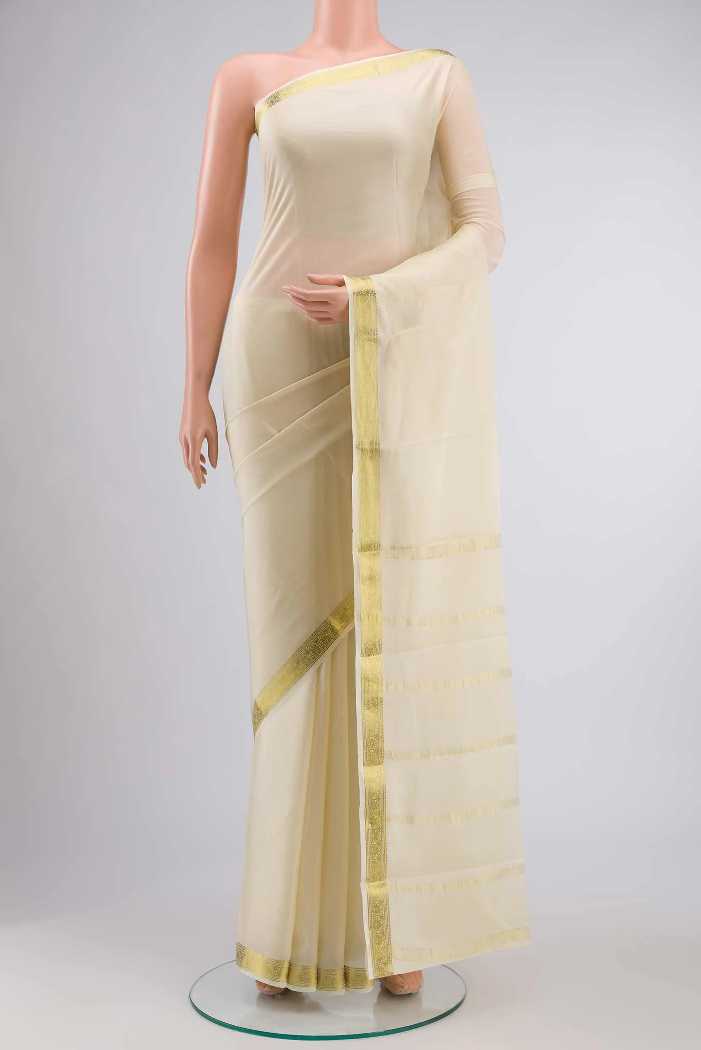 Cream Mysore Crepe Saree