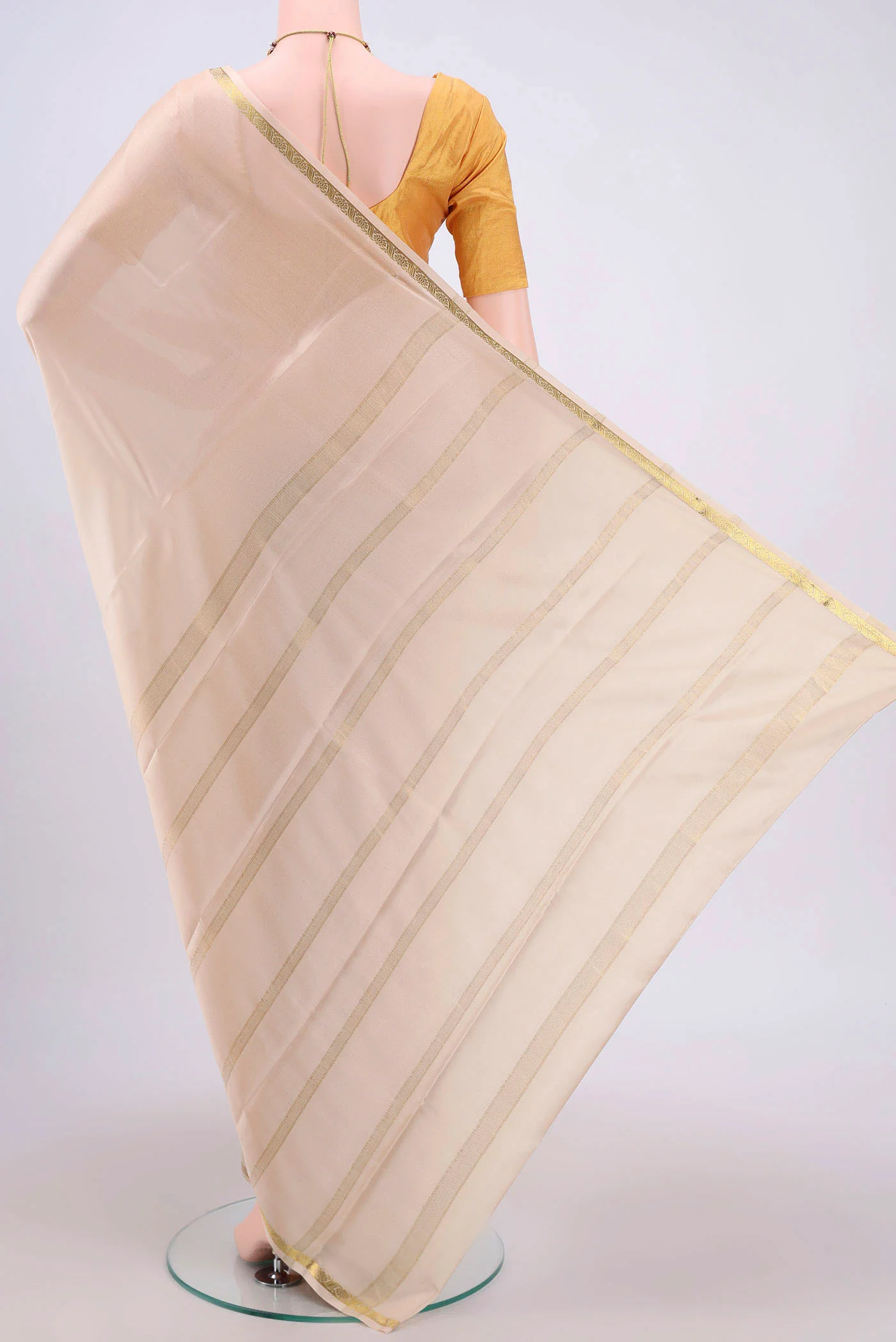 Cream Mysore Crepe Saree - Image 3