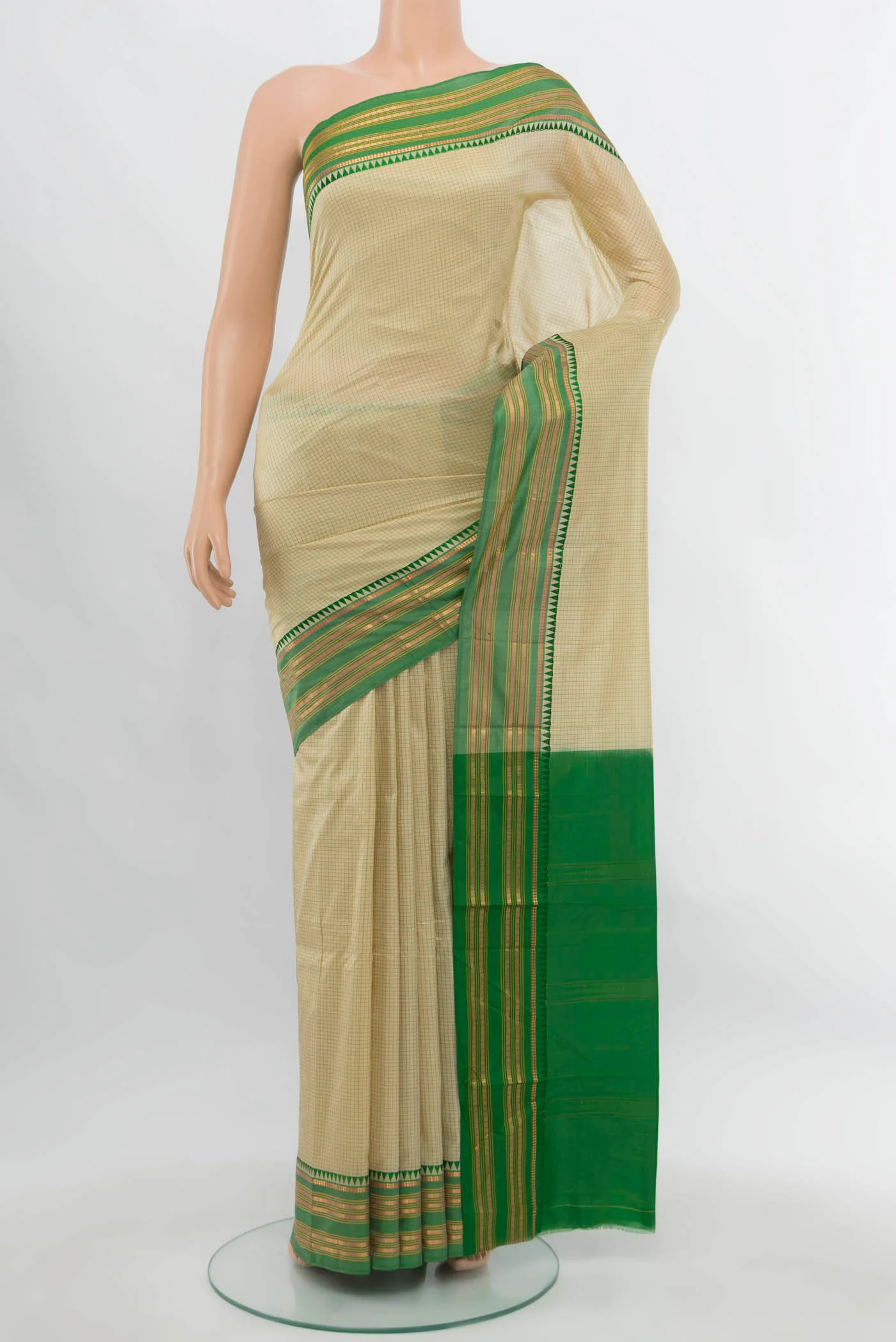 Cream Narayanpet Silk Saree