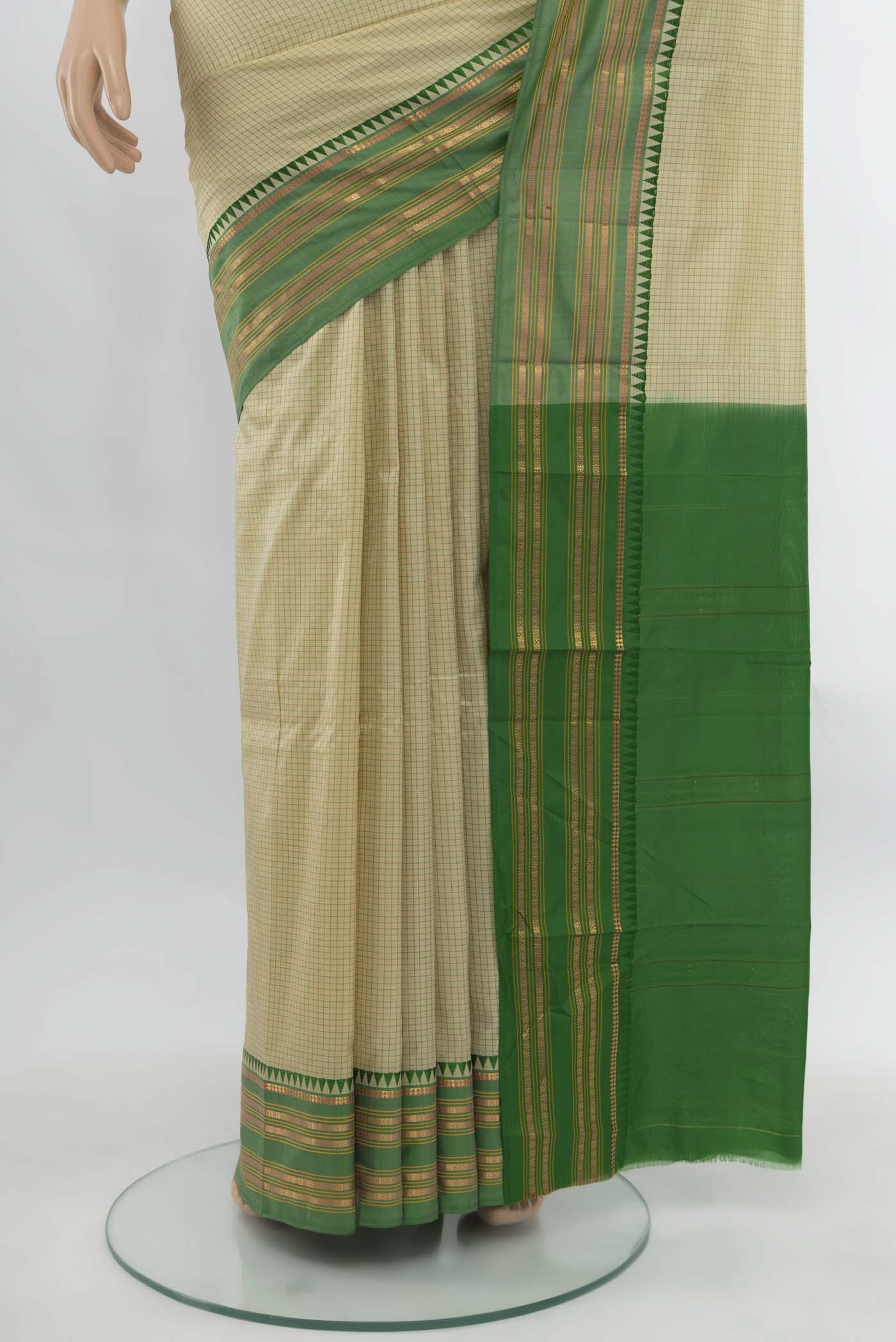 Cream Narayanpet Silk Saree - Image 3