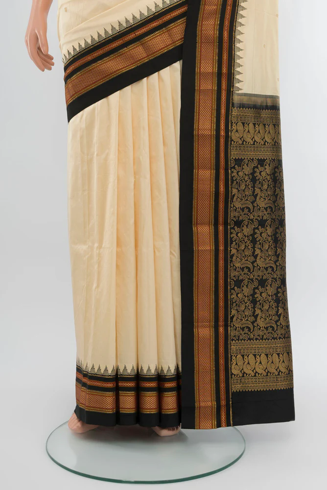 Cream Bangalore Silk Saree - Image 3