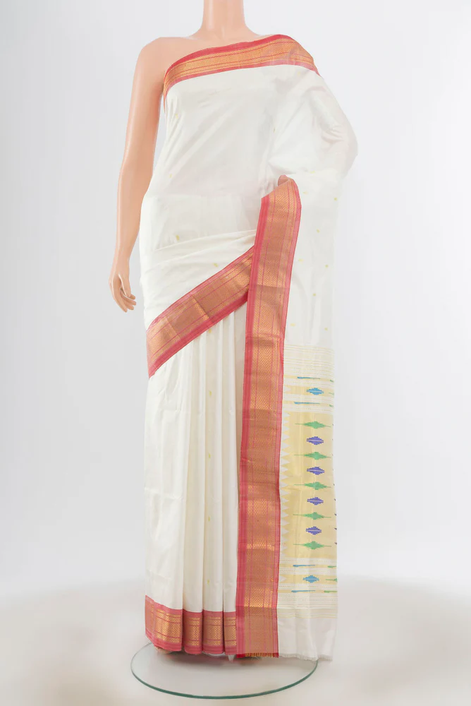 Off White Paithani Silk Saree