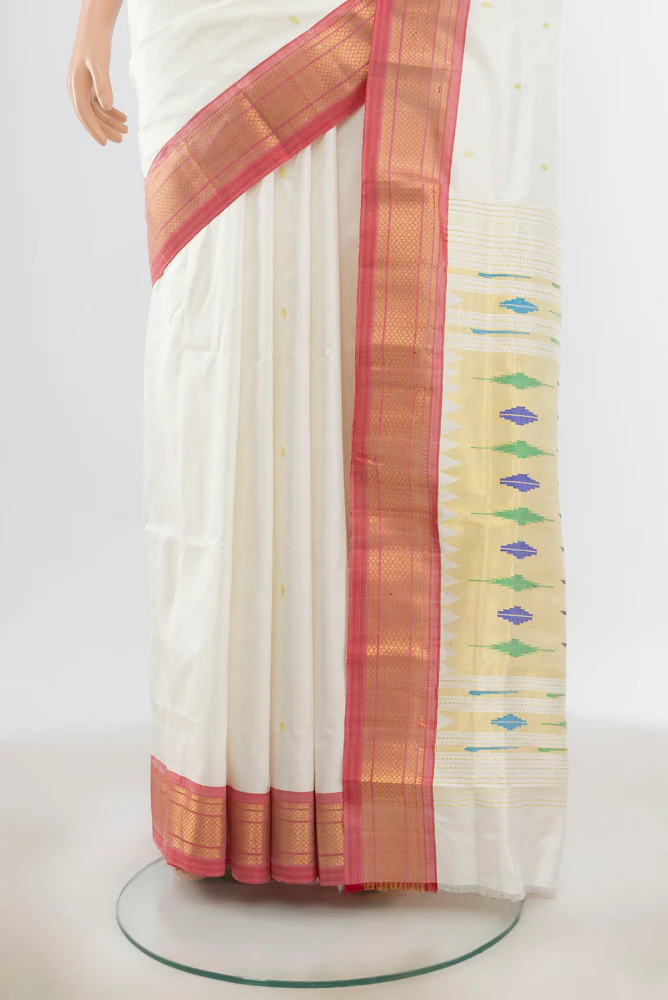 Off White Paithani Silk Saree - Image 3