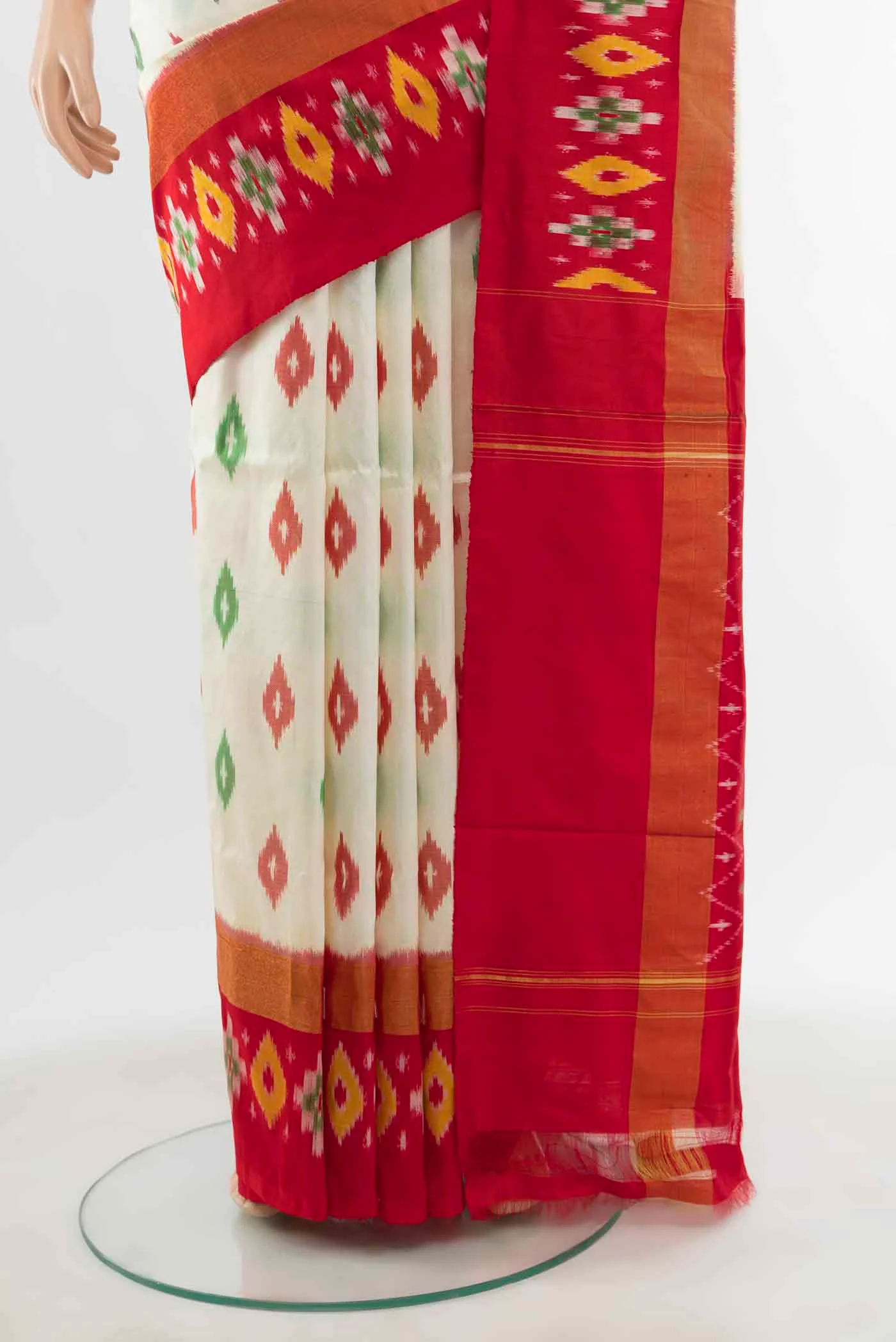 Cream Pochampally Saree - Image 3