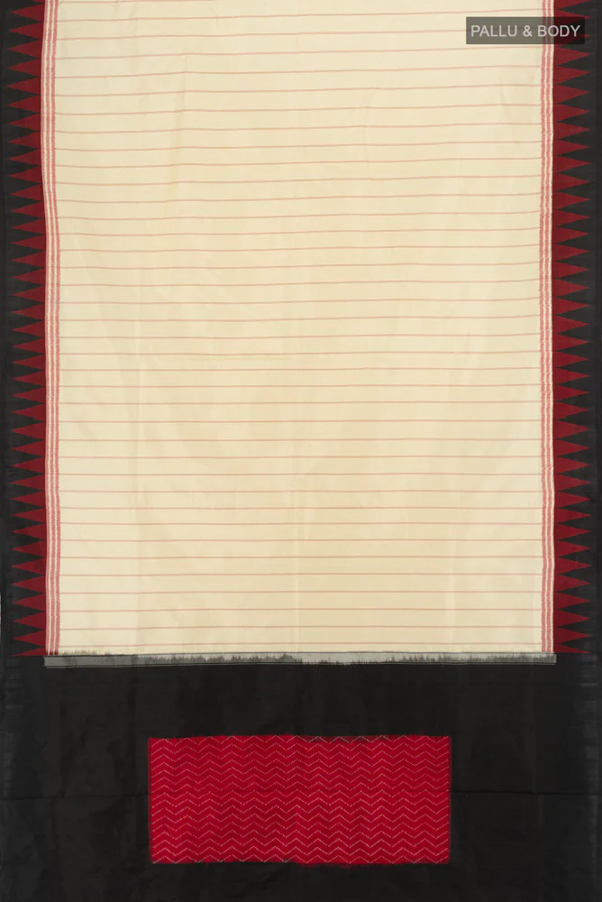 Cream Pochampally Silk Saree - Image 5