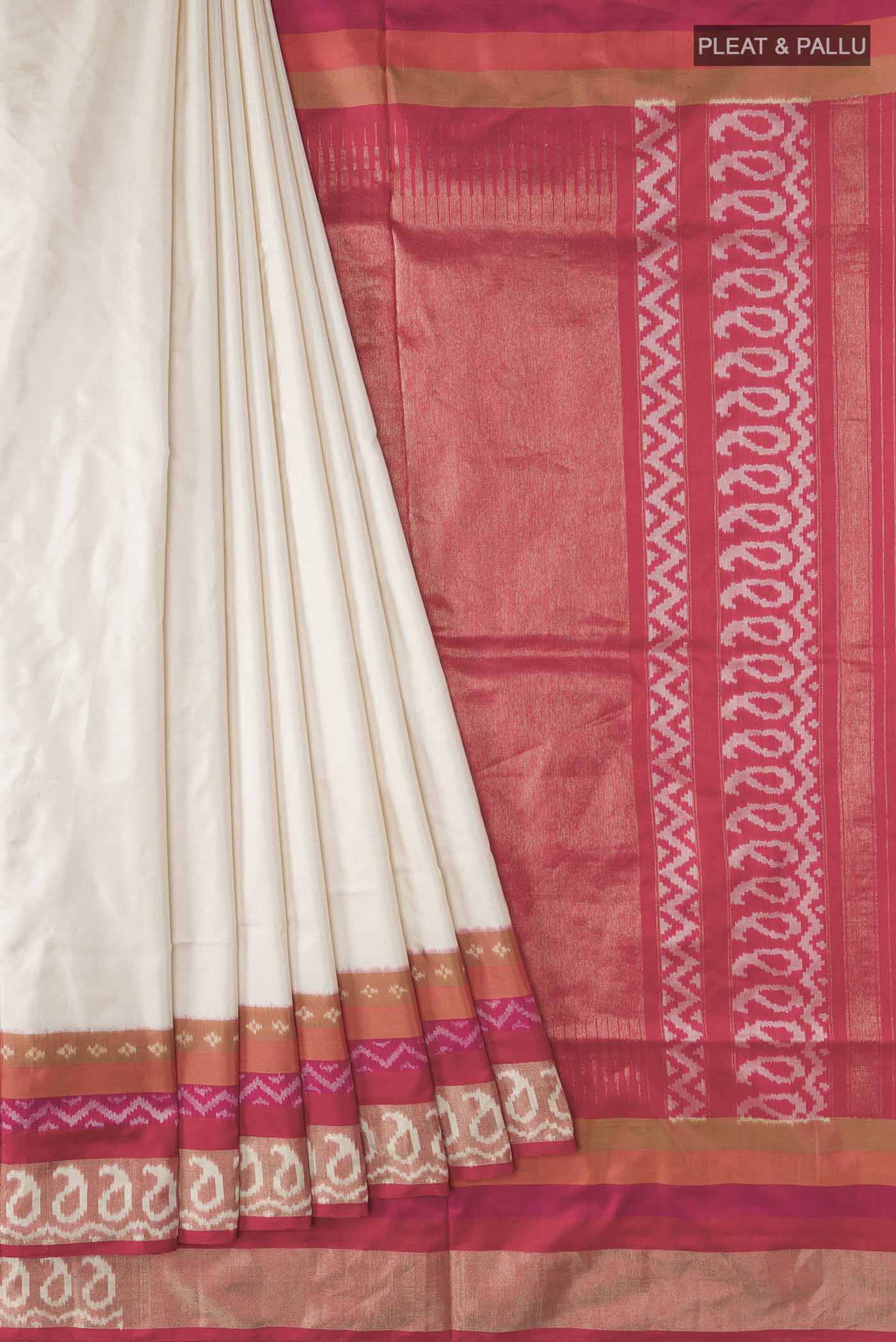 Cream Pochampally Silk Saree - Image 4