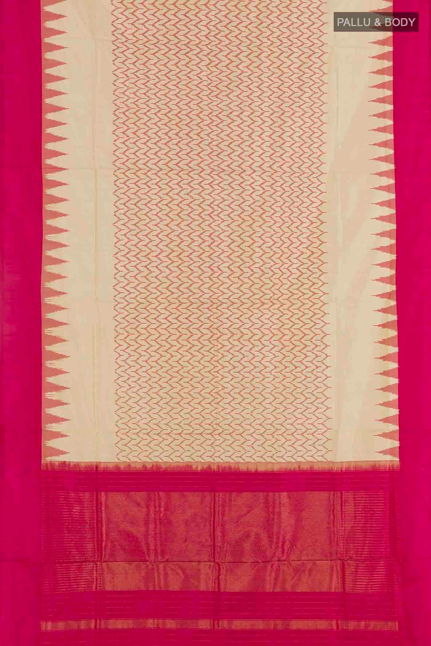 Cream Pochampally Silk Saree - Image 3