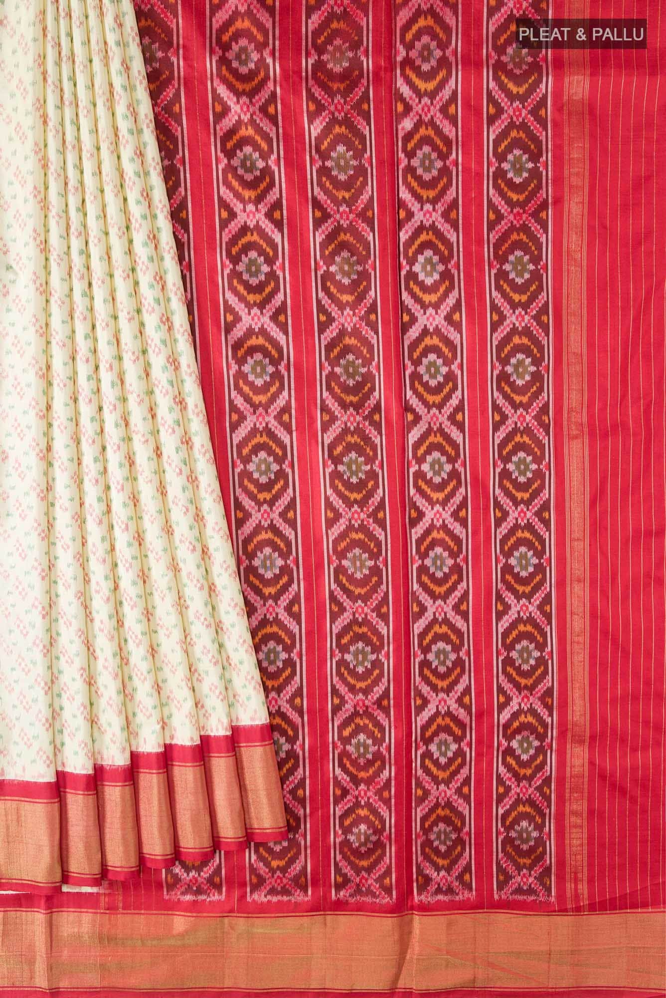 Cream Pochampally Silk Saree - Image 2