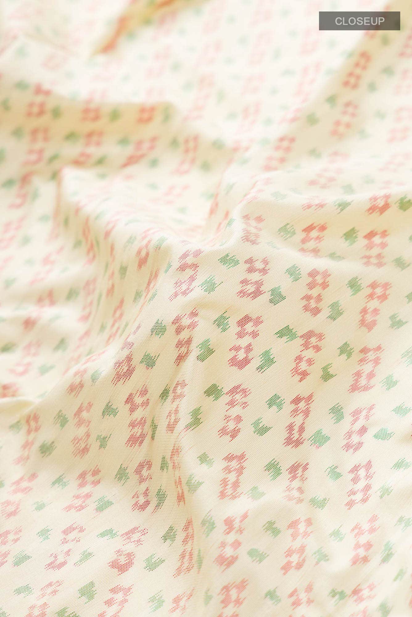 Cream Pochampally Silk Saree - Image 3