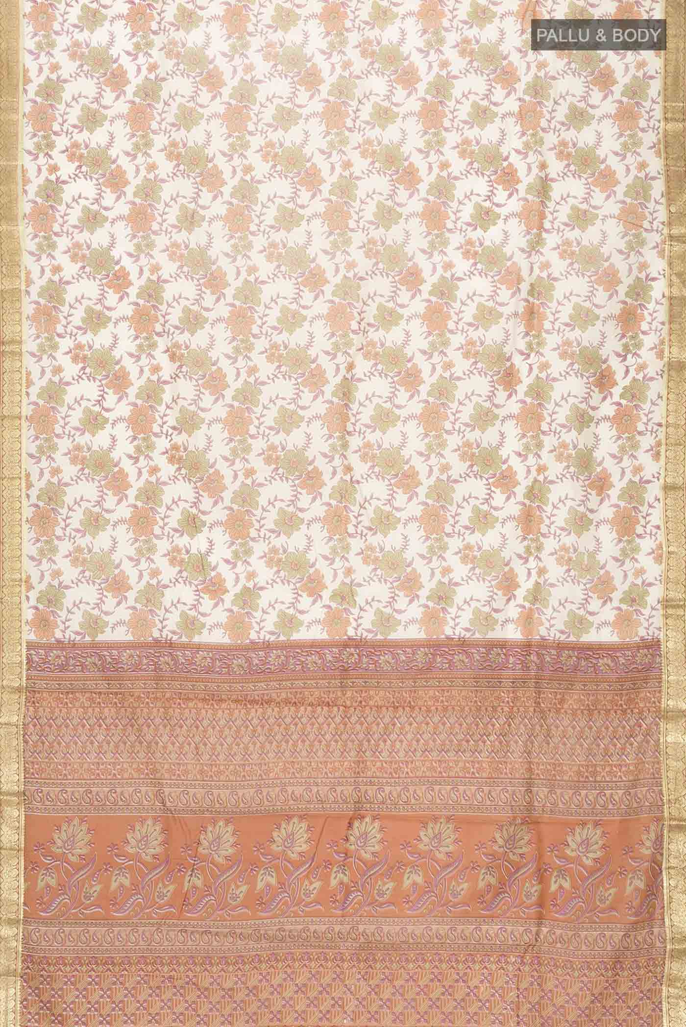 Cream Printed Silk Saree - Image 3