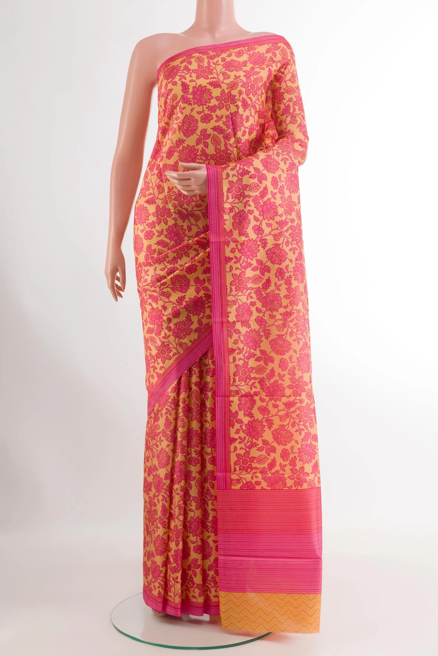 Yellow Printed Silk Saree