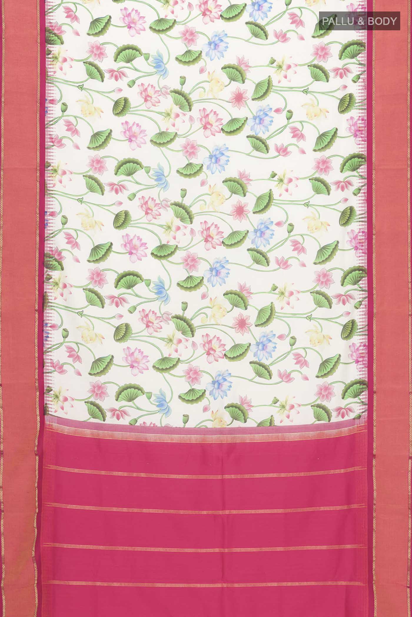 Cream Printed Silk Saree - Image 6
