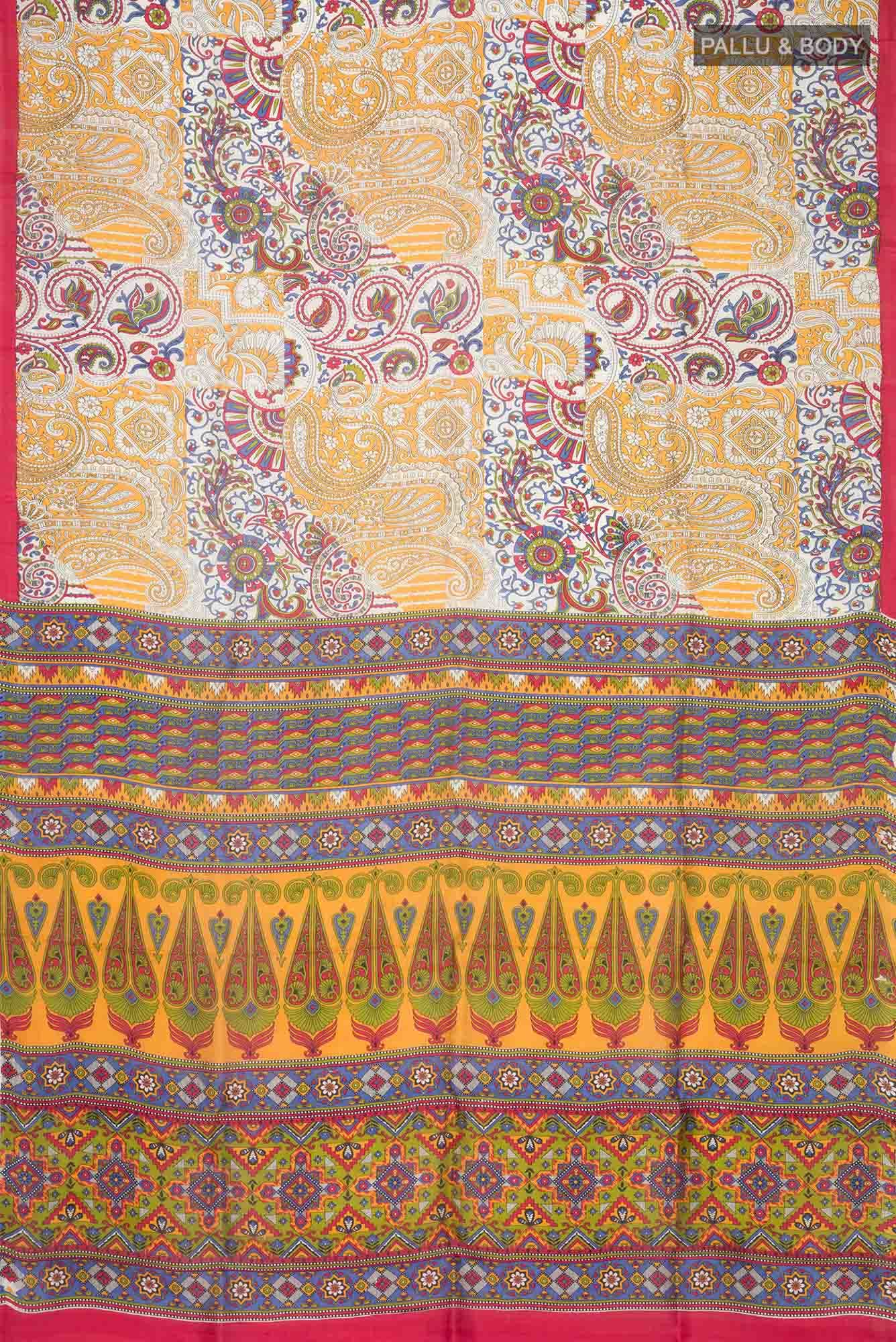 Cream Printed Silk Saree - Image 2