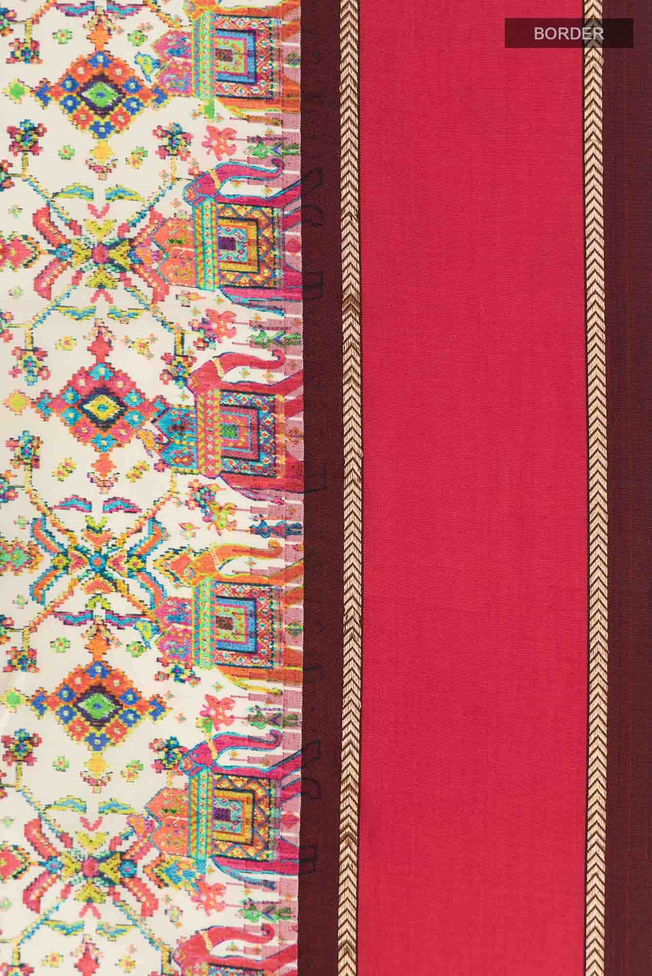Cream Printed Silk Saree - Image 5