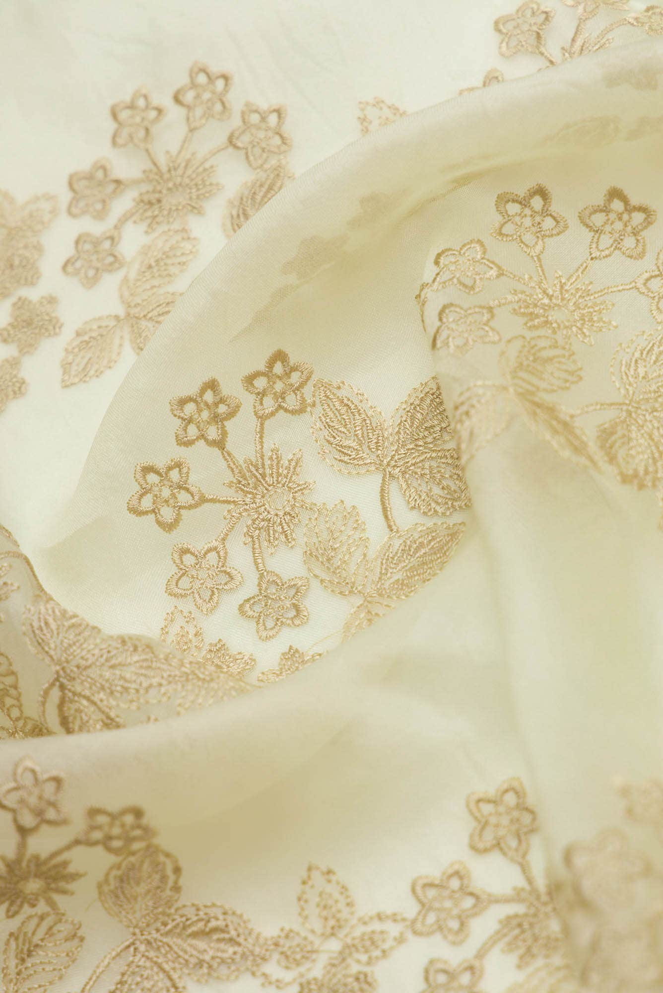 Bella Cream floral design saree from Embroidered Romance Collection by Nalli - Image 7