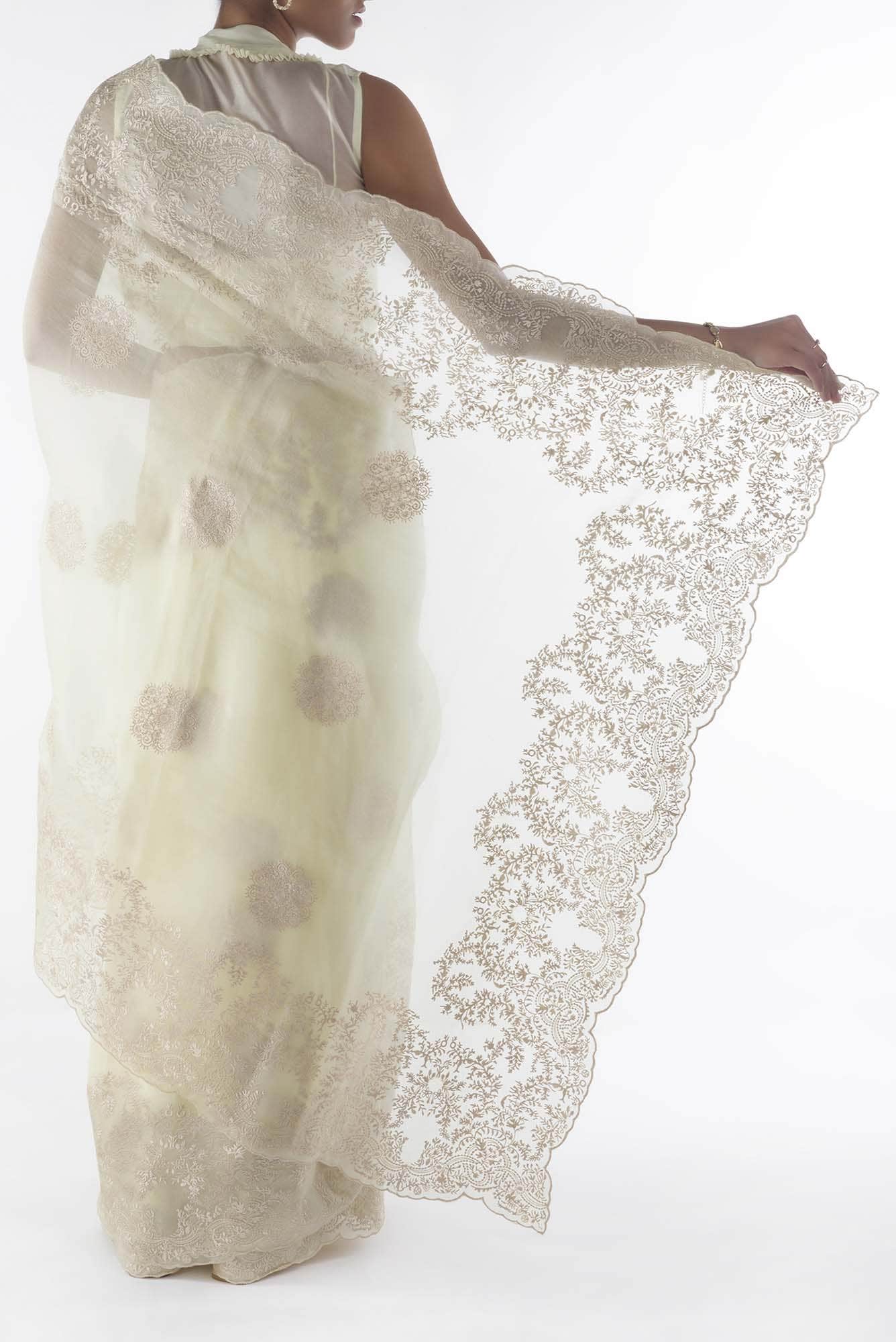 Garden of Eden Cream floral design saree from Embroidered Romance Collection by Nalli - Image 4