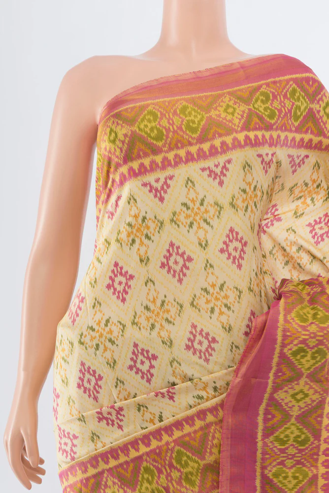 Cream Rajkot Patola Silk Saree - Image 2
