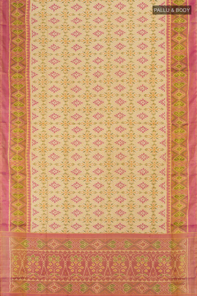 Cream Rajkot Patola Silk Saree - Image 5